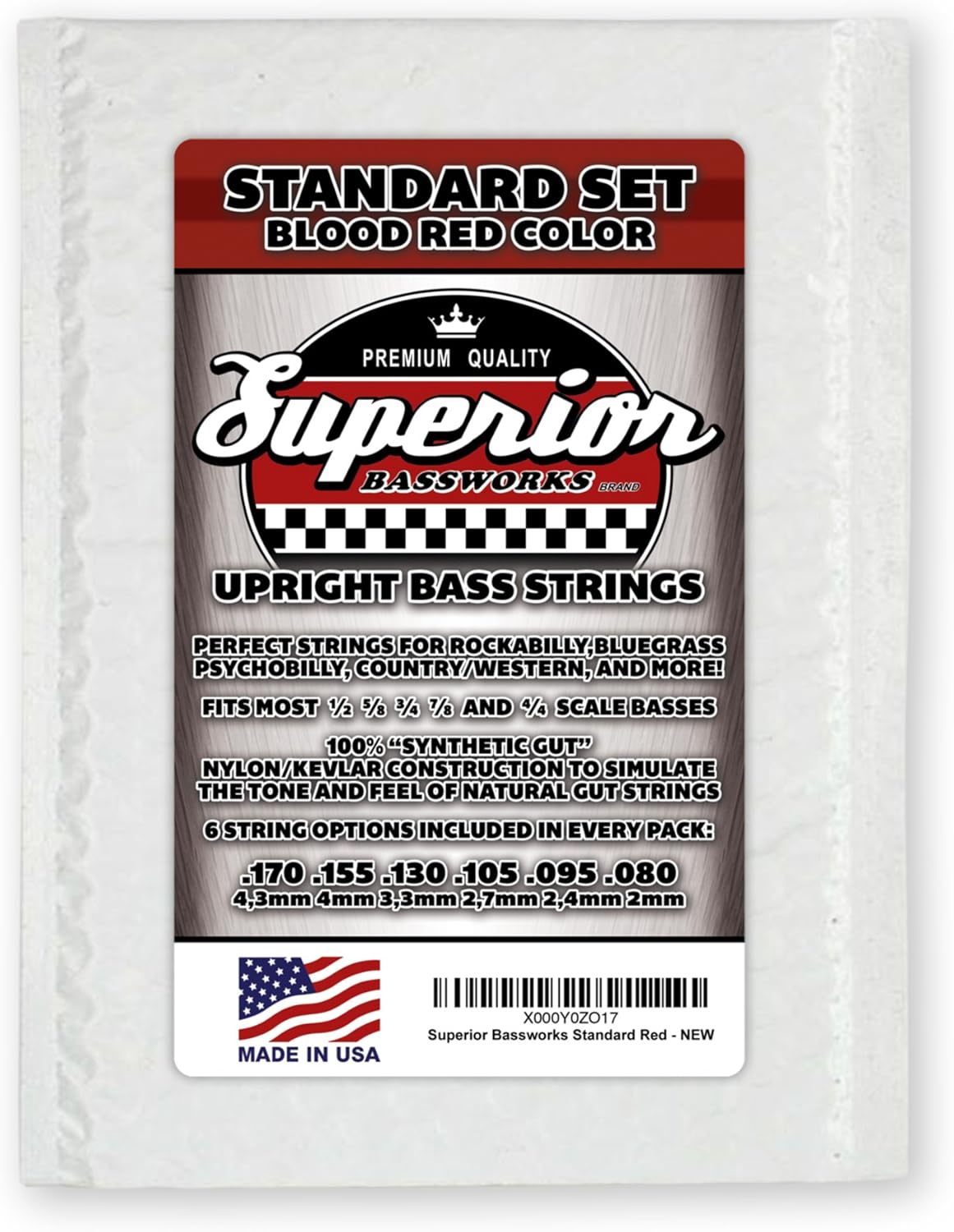 Superior Bassworks STANDARD Upright Double Bass Strings Blood Red Color FULL SET