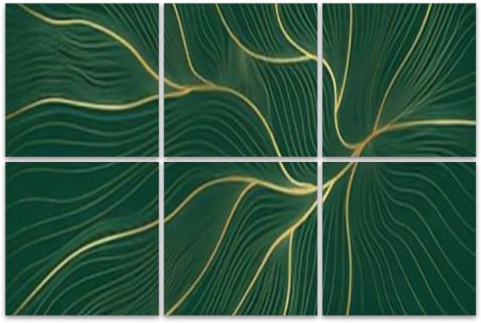 6 Pack Art Acoustic Panels Luxury Golden Emerald Abstract Line Texture Green Emerald Design For Soundproof Wall Panels Padding Decorative Sound Absorbing Panels 72