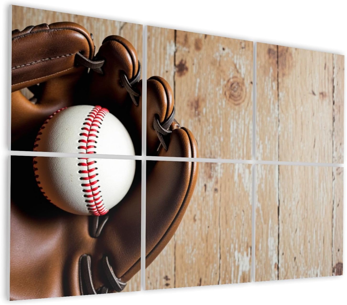 6 Pack Art Acoustic Panels Self Adhesive Baseball ball glove wooden Decorative Soundproof Wall Panels Sound Absorbing Panel 48
