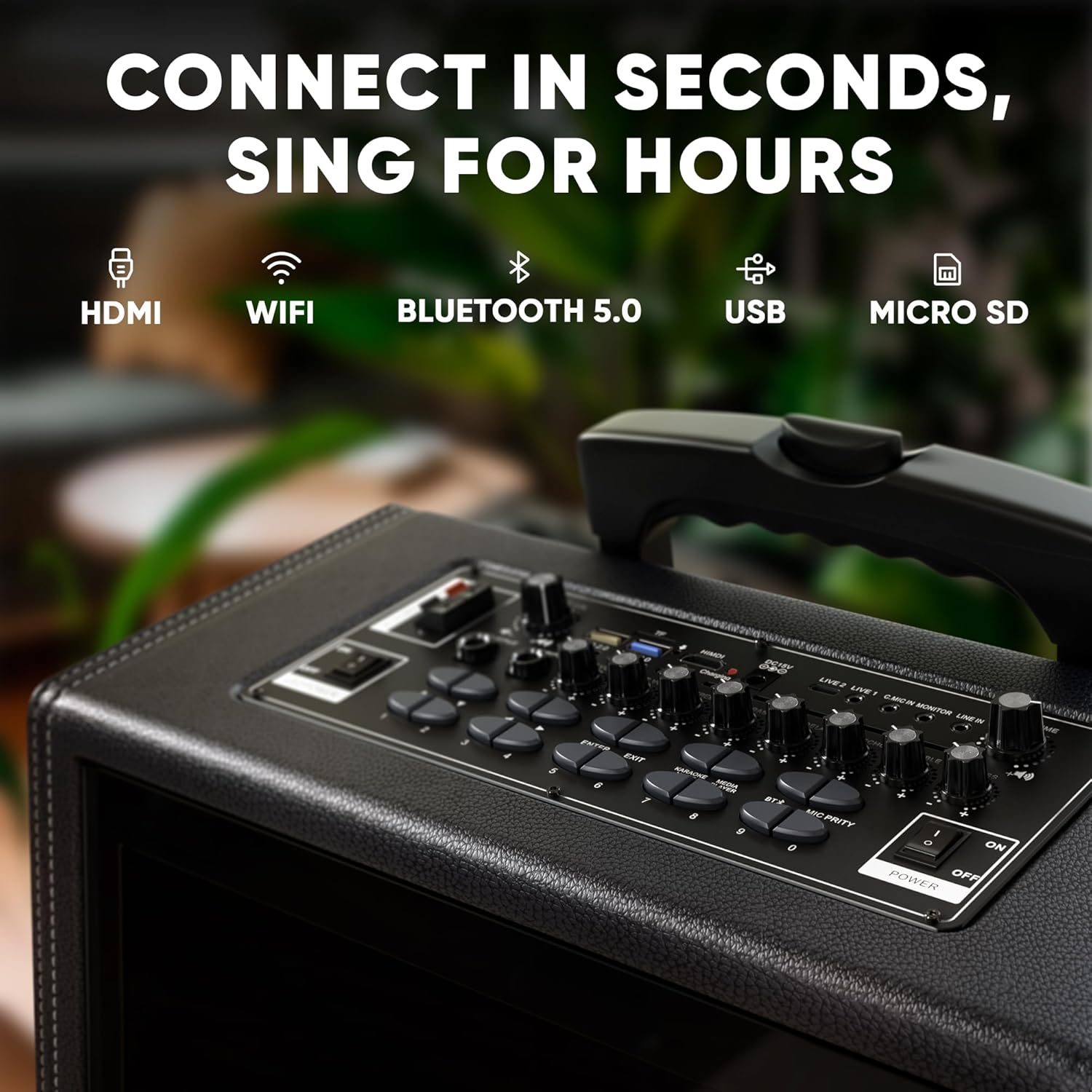 Professional Karaoke Machine with Lyrics Display Screen for Adults, 2 Wireless Microphones, LED Lights, Bluetooth Portable PA Speaker System with Upgraded Built in 15