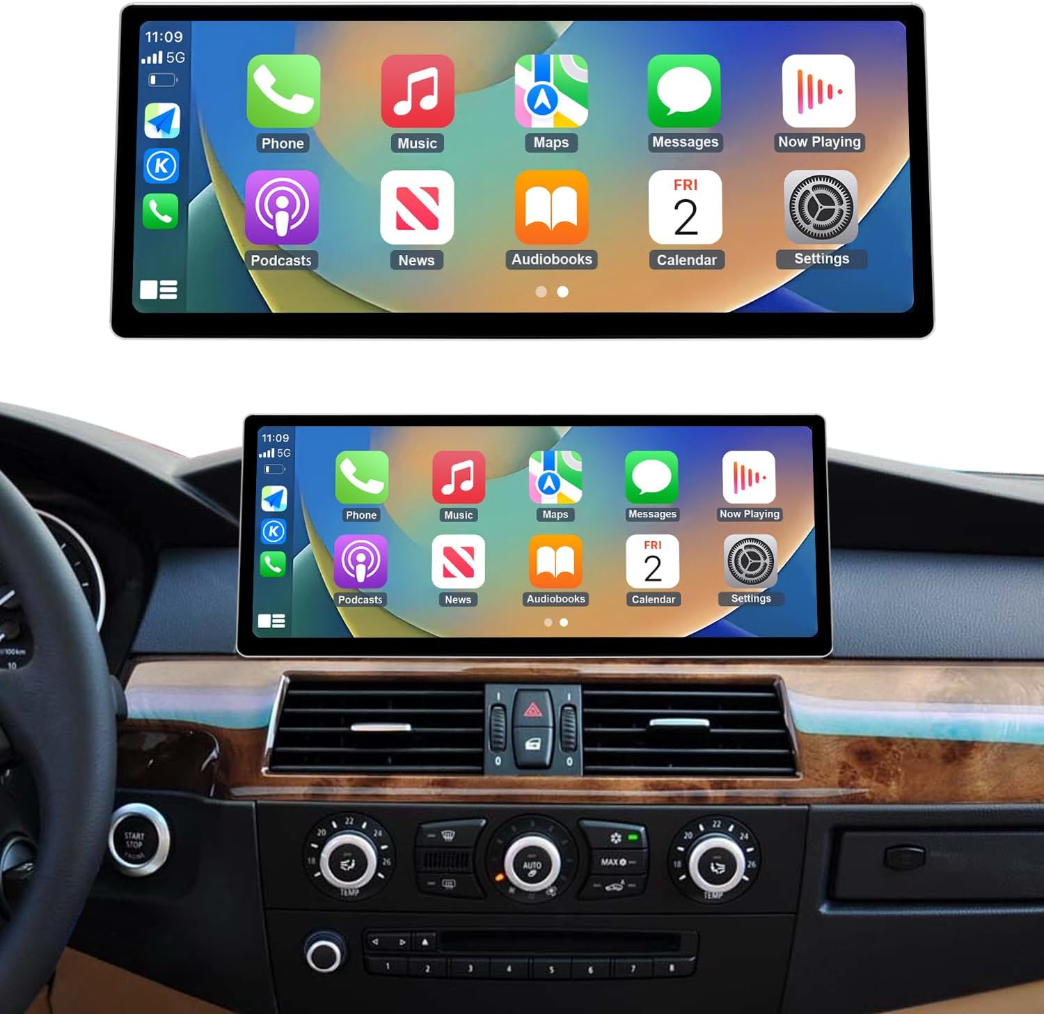 Road Top CarPlay Screen, 12.3 inch Ultra-Narrow Car Radio Touchscreen for BMW 5 Series E60/E61 with CIC System(2008-2010 Year), Car Stereo for Apple CarPlay/Android Auto/MirrorLink