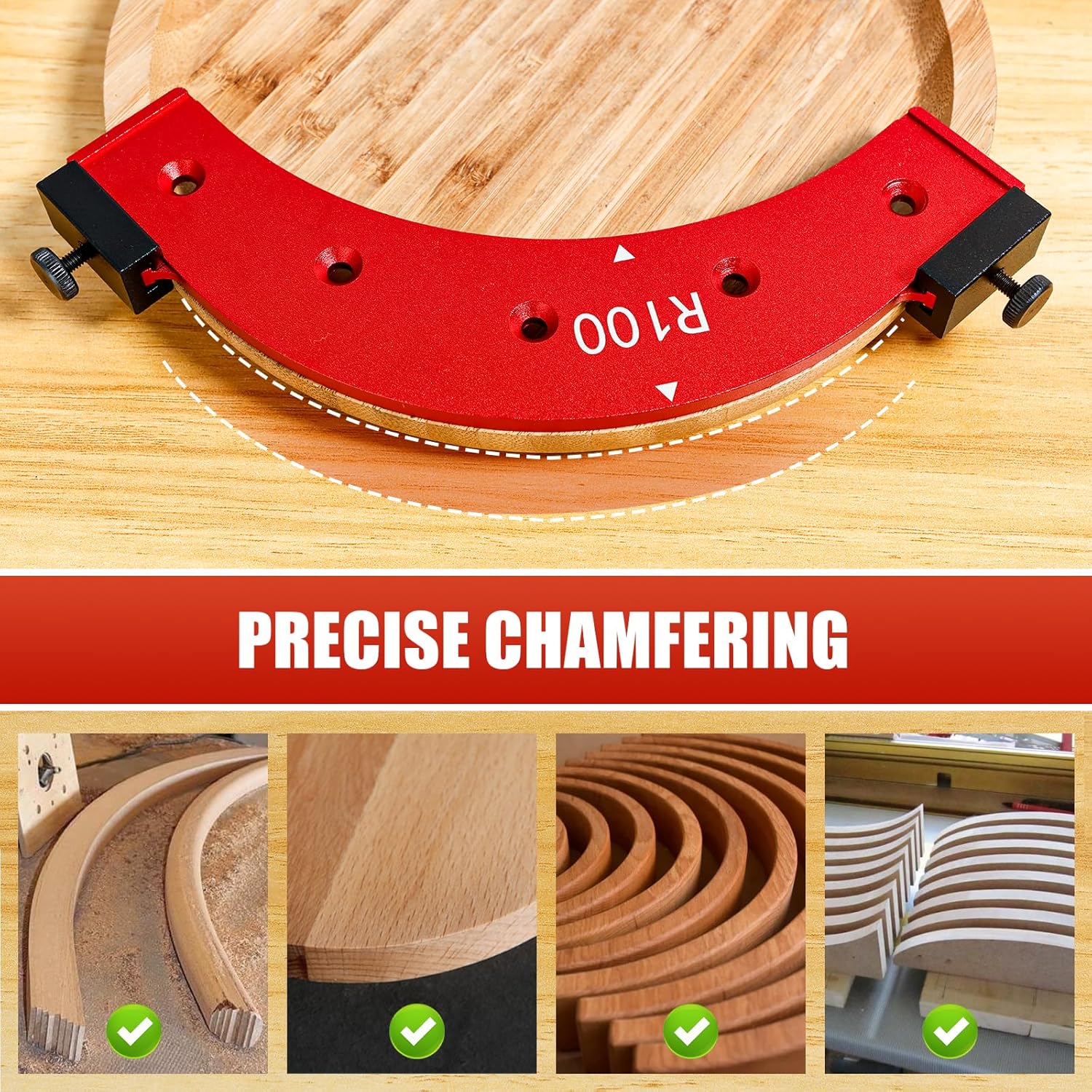 5Pcs Round Corner Radius Template Aluminum Alloy Radius Jig Router Template Arc Angle Positioning Auxiliary Tool Portable Corner Positioning Jig R100/R150/R200/R250/R300