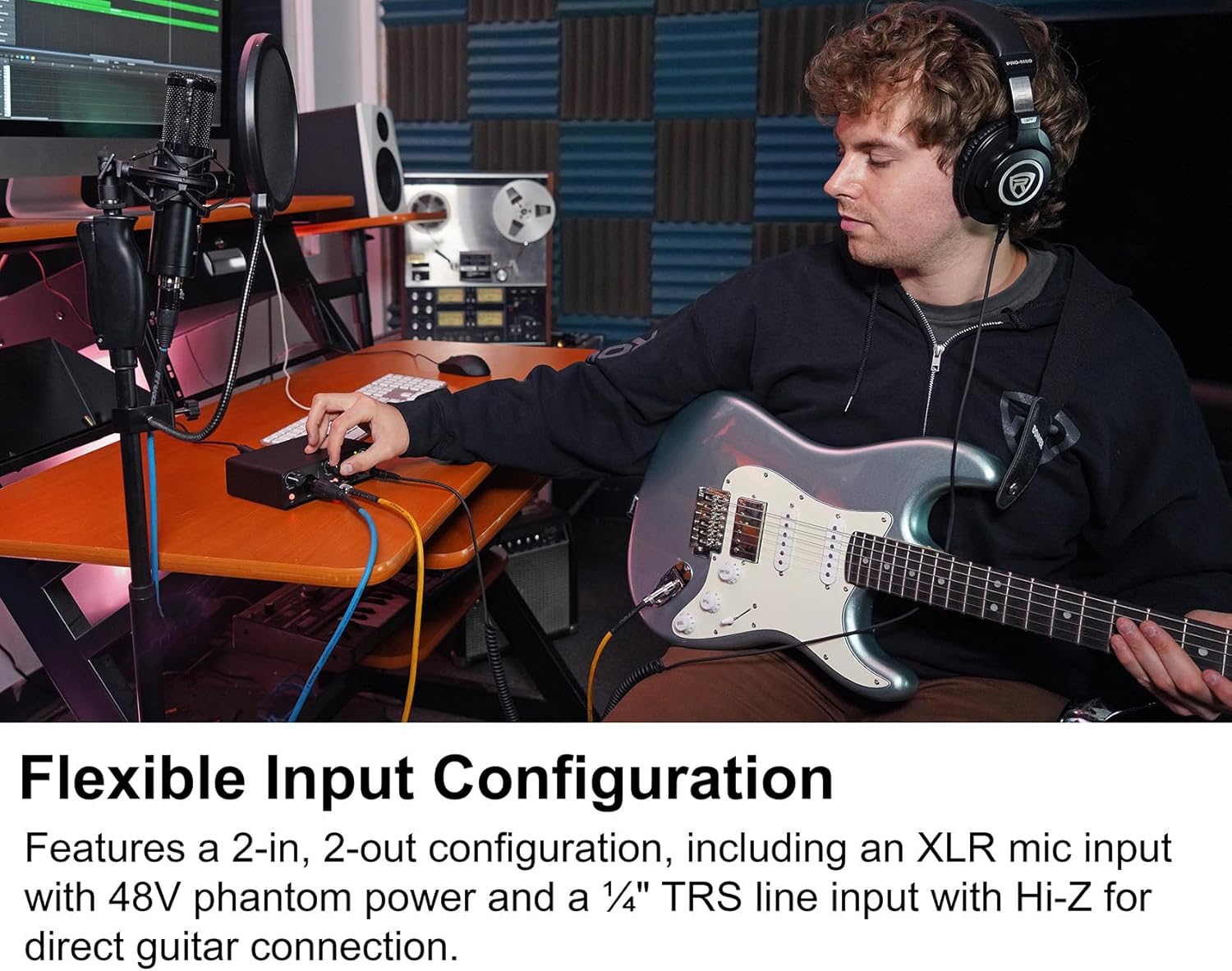 Rockville Bundle: Rockville R-TRACK SOLO Recording USB C Audio Interface 24Bit 192Khz+ASIO Drivers Bundle with Rockville PRO-M50 Studio Headphones w/Detachable Coil Cable (2 Items)