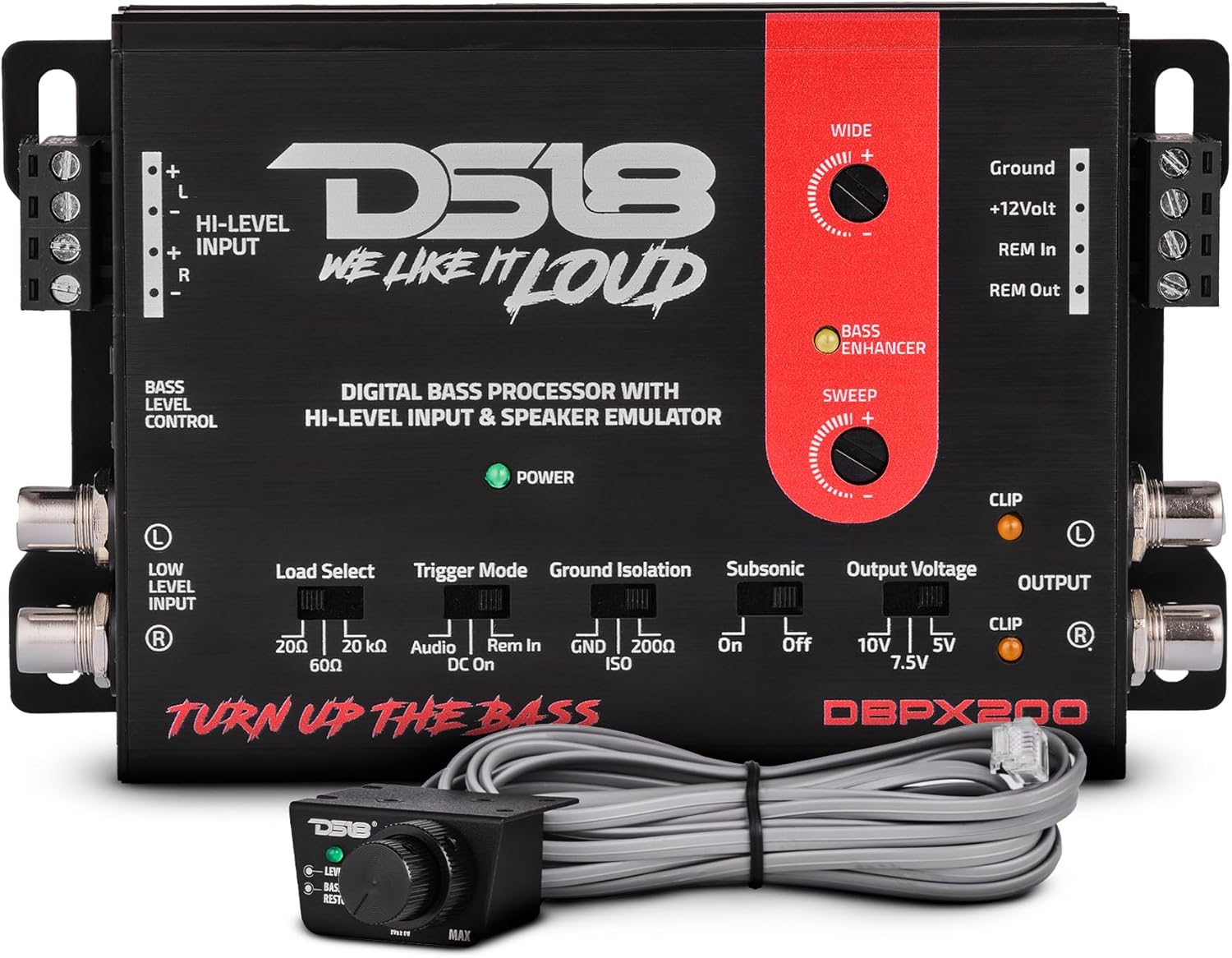 DS18 DBPX200 Digital Bass Processor with Hi to Low Signal Converter & Speaker Emulator, Digital Bass Restoration Processor, 2-Channel Preamp Input/Output, Fully Adjustable Bass