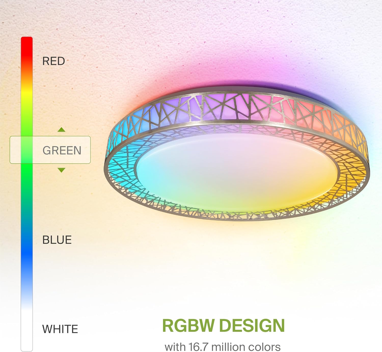 ASD 20 Inch Smart RGBW Flush Mount Ceiling Light with Remote - Brushed Nickel 42W 120V 2700-6500K Dimmable Ceiling Light Fixture, WiFi App Control RGB Lights, Alexa & Google Assistant - ETL