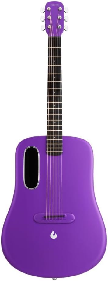 LAVA ME 4 Acoustic Electric Guitars Carbon Fiber Purple Bundle with Rok-It Tripod Guitar Stand, Kopul Premium Performance 3000 Series Instrument Cable, Classic Celluloid Guitar Picks 12-Pack
