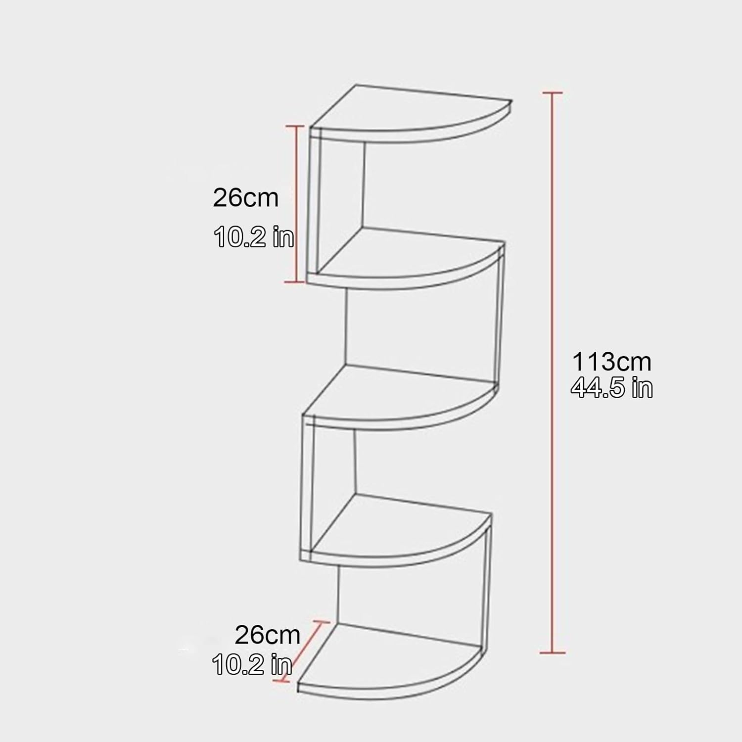 Corner Shelf Wall Mount, 5/7 Tier Floating Bookshelf, Plant Shelf for Bedroom, Living Room, Bathroom, Home Office, Fit 90° Wall Corners (Black+White 26x113cm)