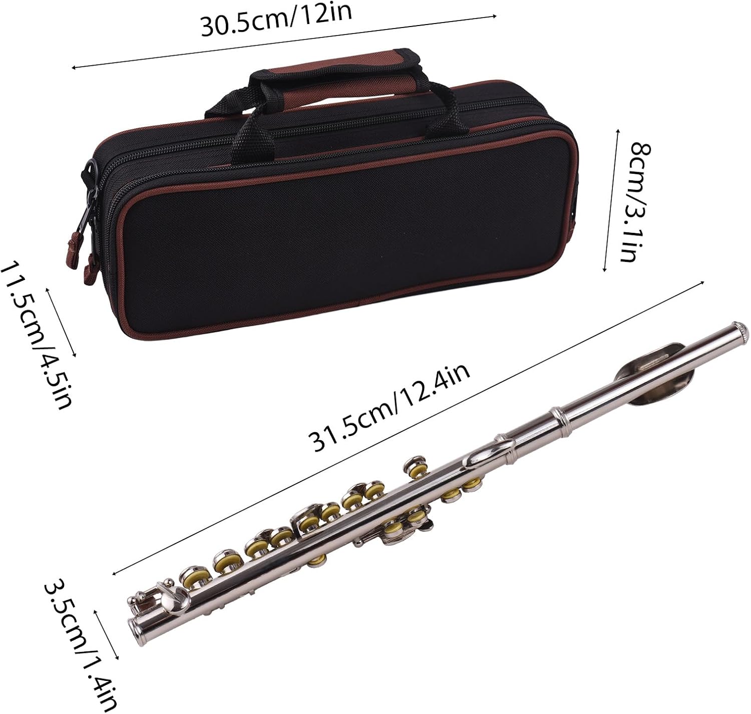 Piccolo Instrument White Copper Nickel Plated C Key Piccolo Flute for Beginners Students with Hard Case Cleaning Rod Cloth and Gloves