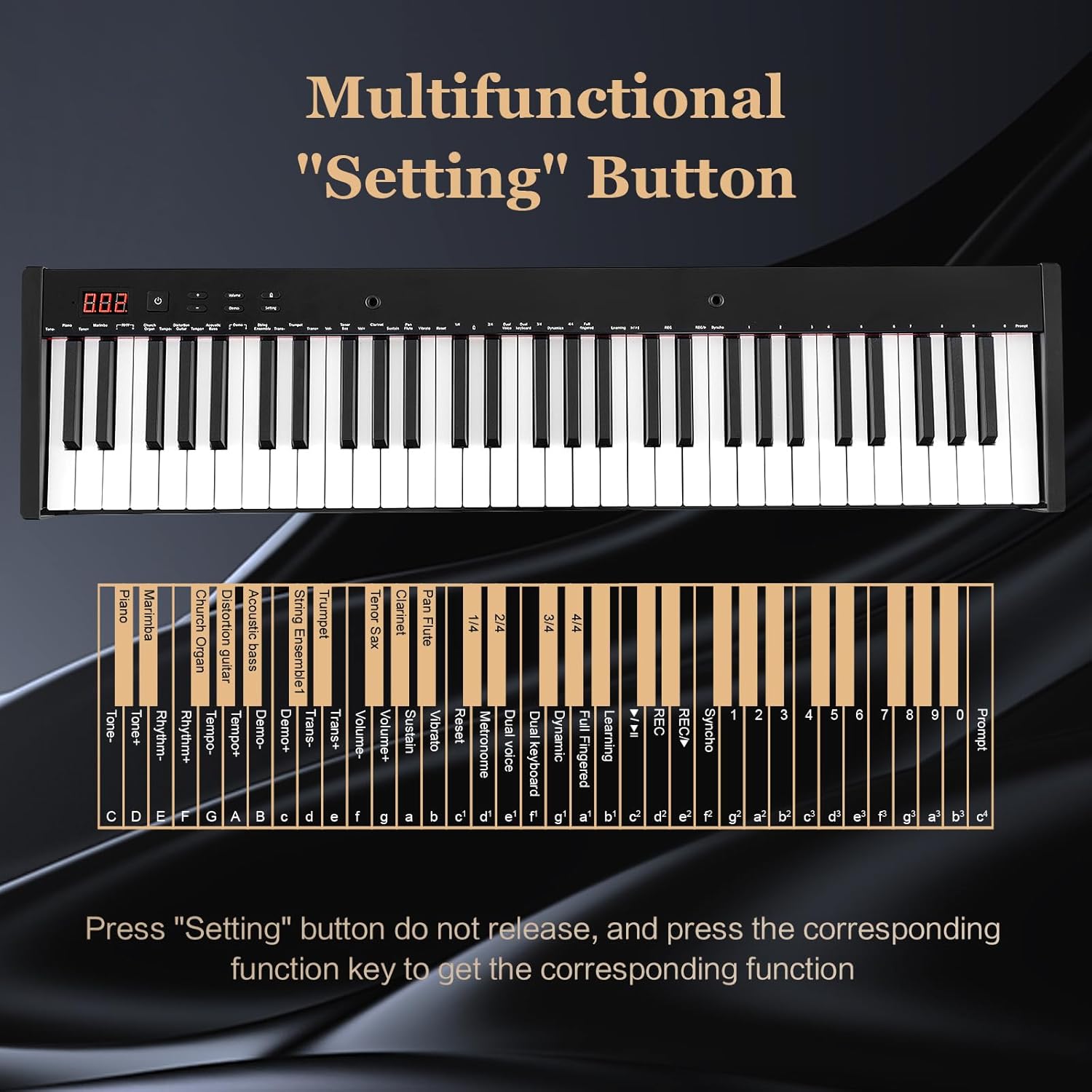 61 Key Keyboard Piano, Semi Weighted Digital Pianos with Adjustable & Folding Stand and Stool, Sustain Pedal