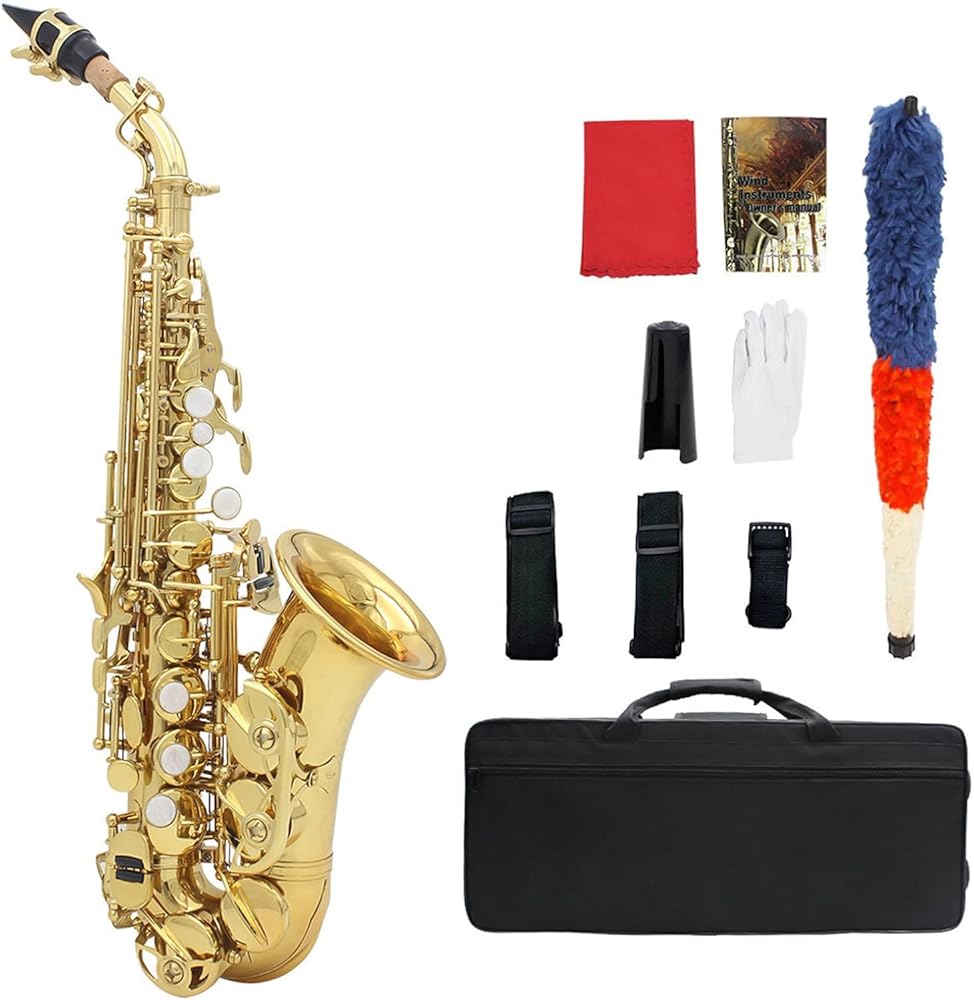 Sax Beginners Kit Brass Gold and Silver Sax Carve Pattern Bb Bend Althorn Soprano Saxophone Sax Pearl White Shell Buttons Wind Instruments Wind Instrument (Color : Gold)