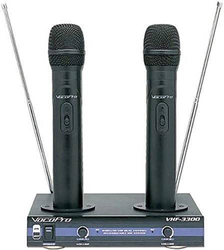 VocoPro VHF-3300-2 Channel VHF Rechargeable Wireless Microphone System with (2) WHF-158 Foam Windscreen and Battery (4-Pack)