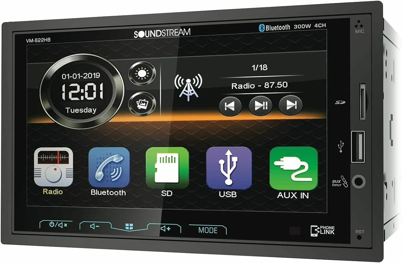 Soundstream VM-622HB VM-622HB 6.2-Inch Double-DIN Mechless Head Unit with Bluetooth and Android PhoneLink