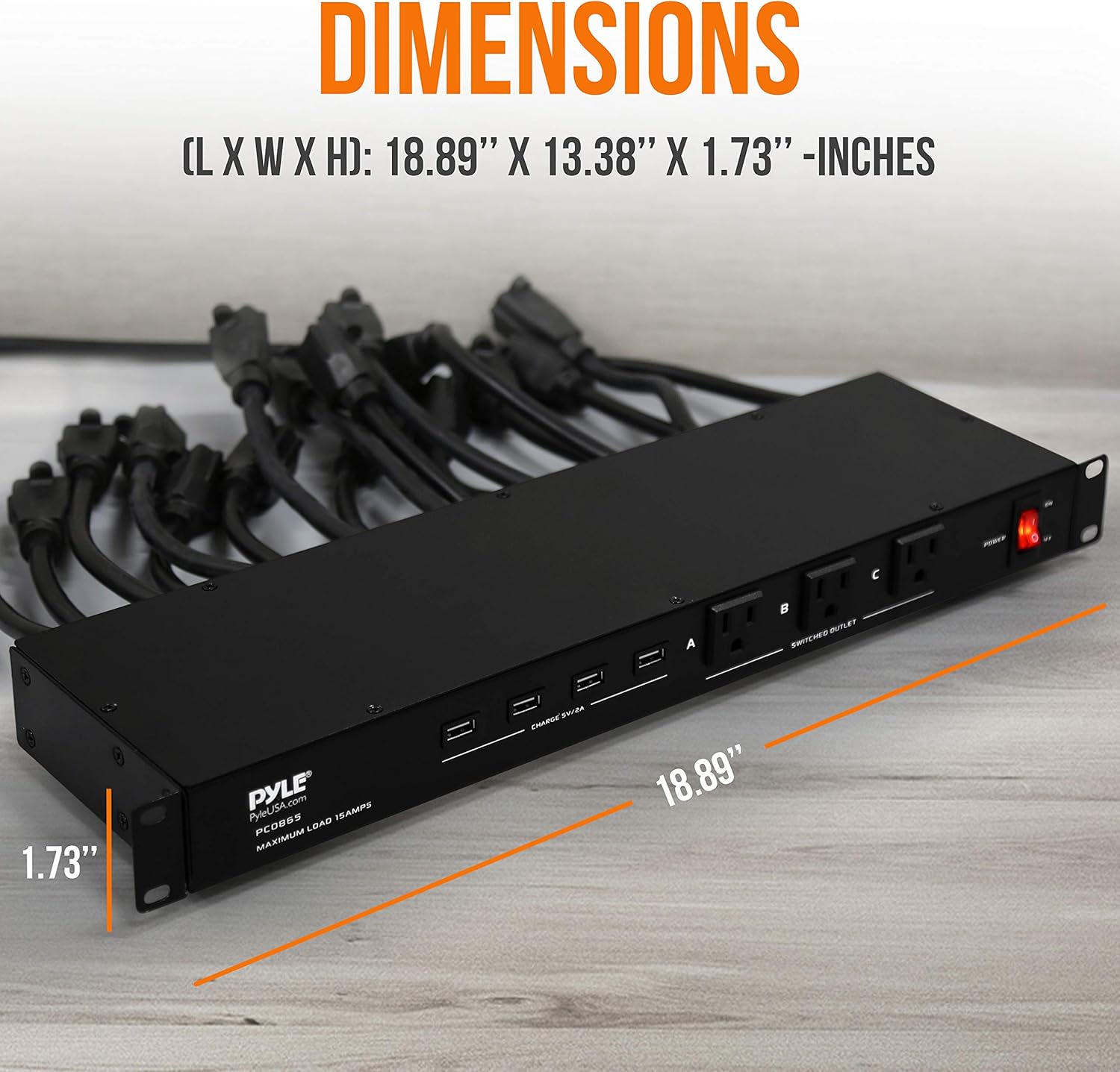 Pyle 19 Outlet 1U Rackmount Power Distribution Unit - Surge Protector - 15 Amp Circuit Breaker - 4 USB Ports - 15FT Cord - Power Supply for Servers, Audio Equipment, Home/Office Use - PCO865