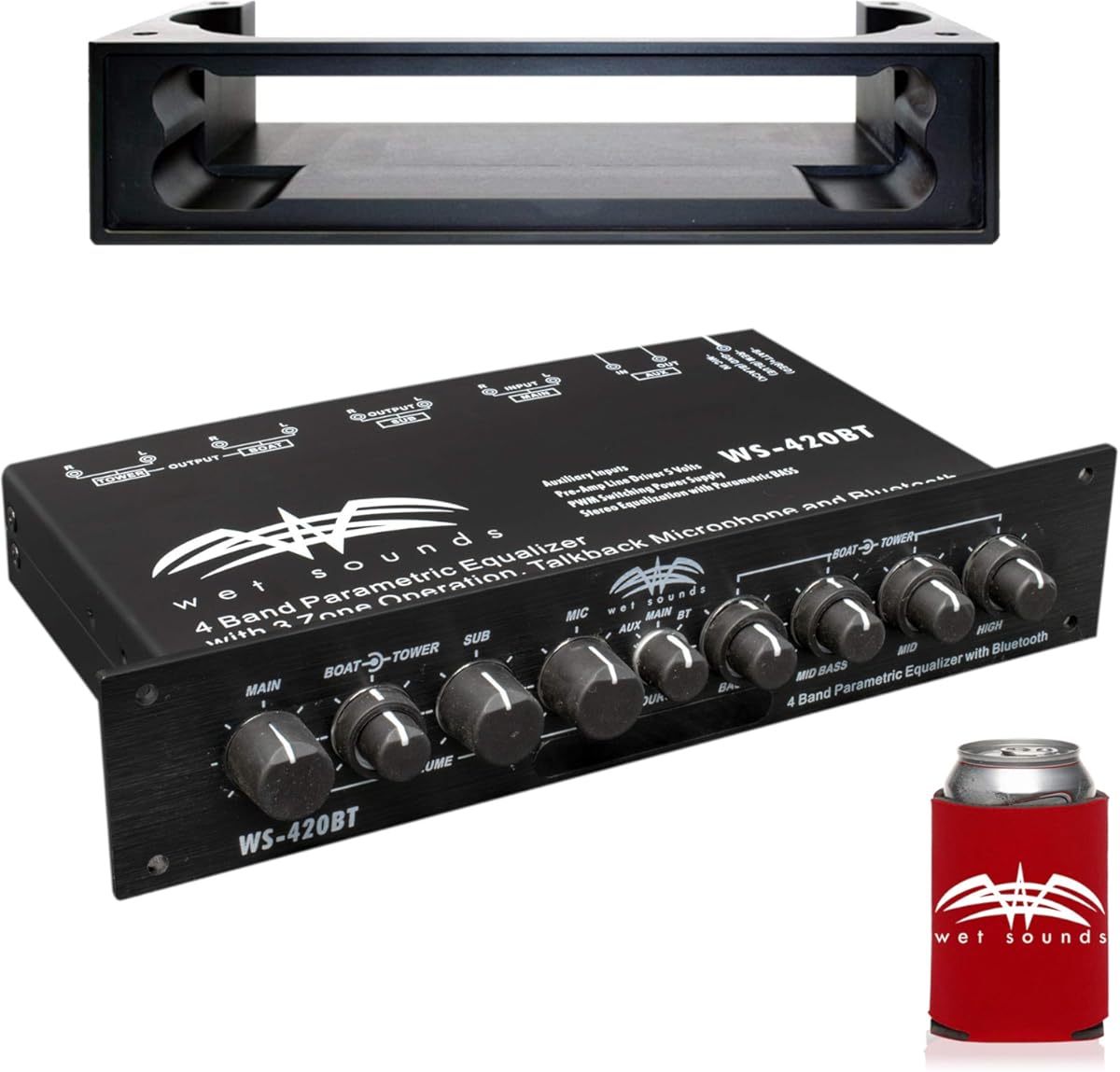 Wet Sounds WS-420BT 3-Zone Bluetooth Equalizer with WS-BTEQUDM-B Black Under Dash Mount