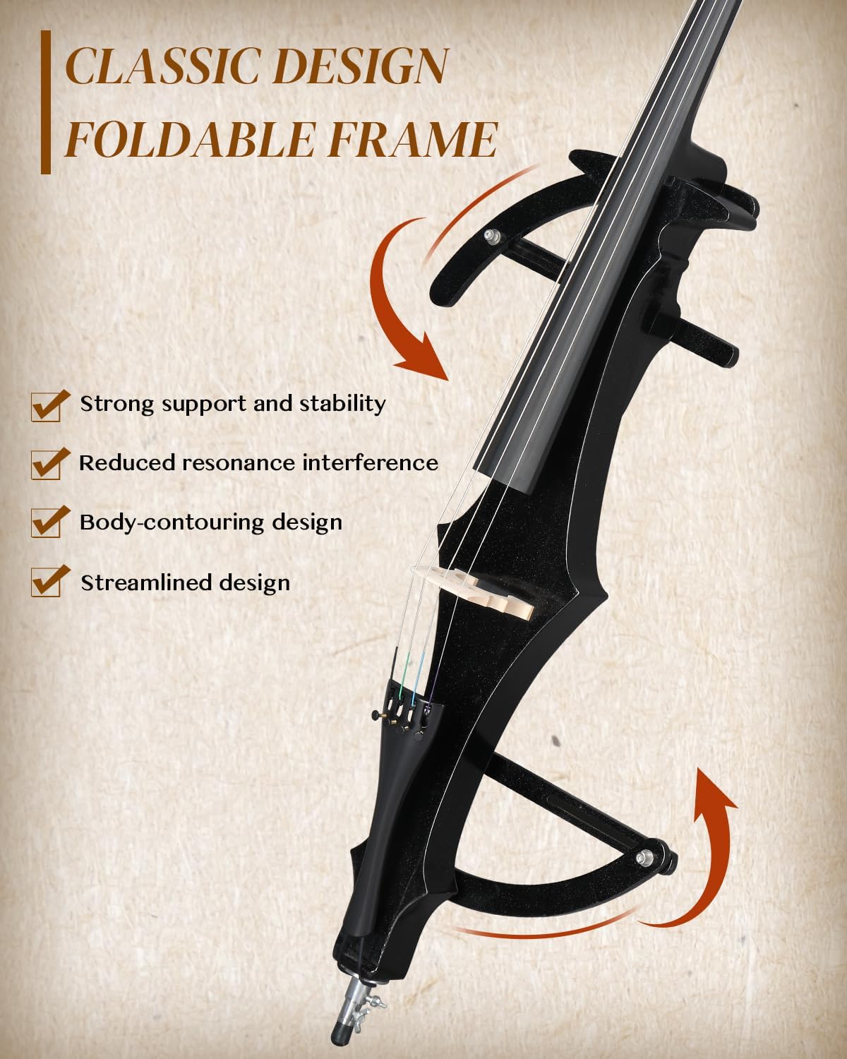 Ktaxon Foldable Electric Cello 4/4 Full Size Silent Cello with Portable Bag, Stereo Headphones, Premium Cable & Rosin, Professional Bow and Bridge for Adult Beginner(Foldable Z Style)