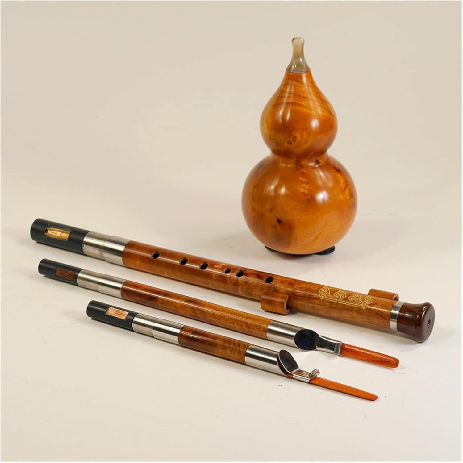 FLFL Hulusi Hulusi/Flute Cupronickel Tube Three-Tone Detachable Flute Key of C, B (with Case) (Color : D Key)