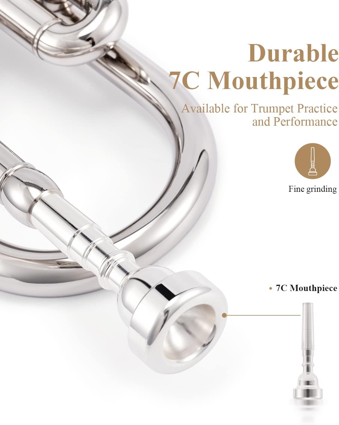 Eastar Bb Standard Trumpet Set for Beginner, Brass Student Trumpet Instrument with Hard Case, Cleaning Kit, 7C Mouthpiece and Gloves, ETR-380N, Silver