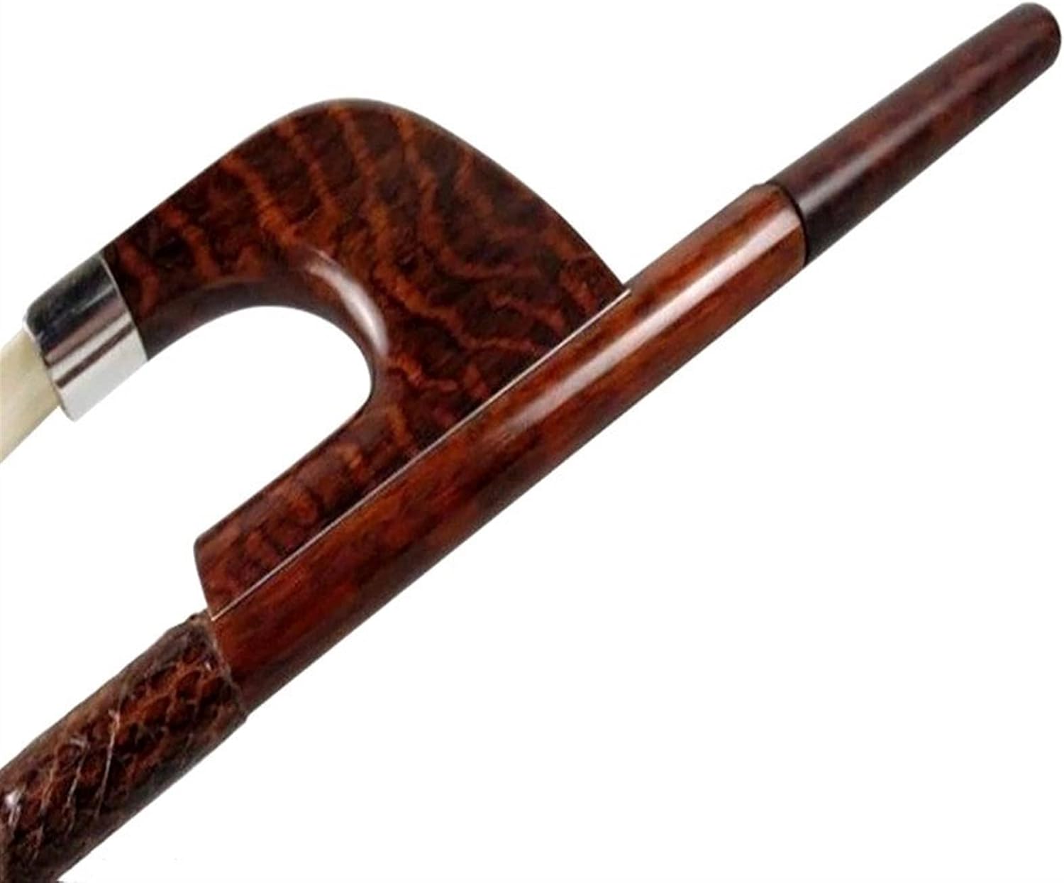 TSTS 1pcs Snakewood 3/4 Upright Bass Bow Copper Mounted Letterwood Frog White Horsehair Horsetail Full Size Violin Bow