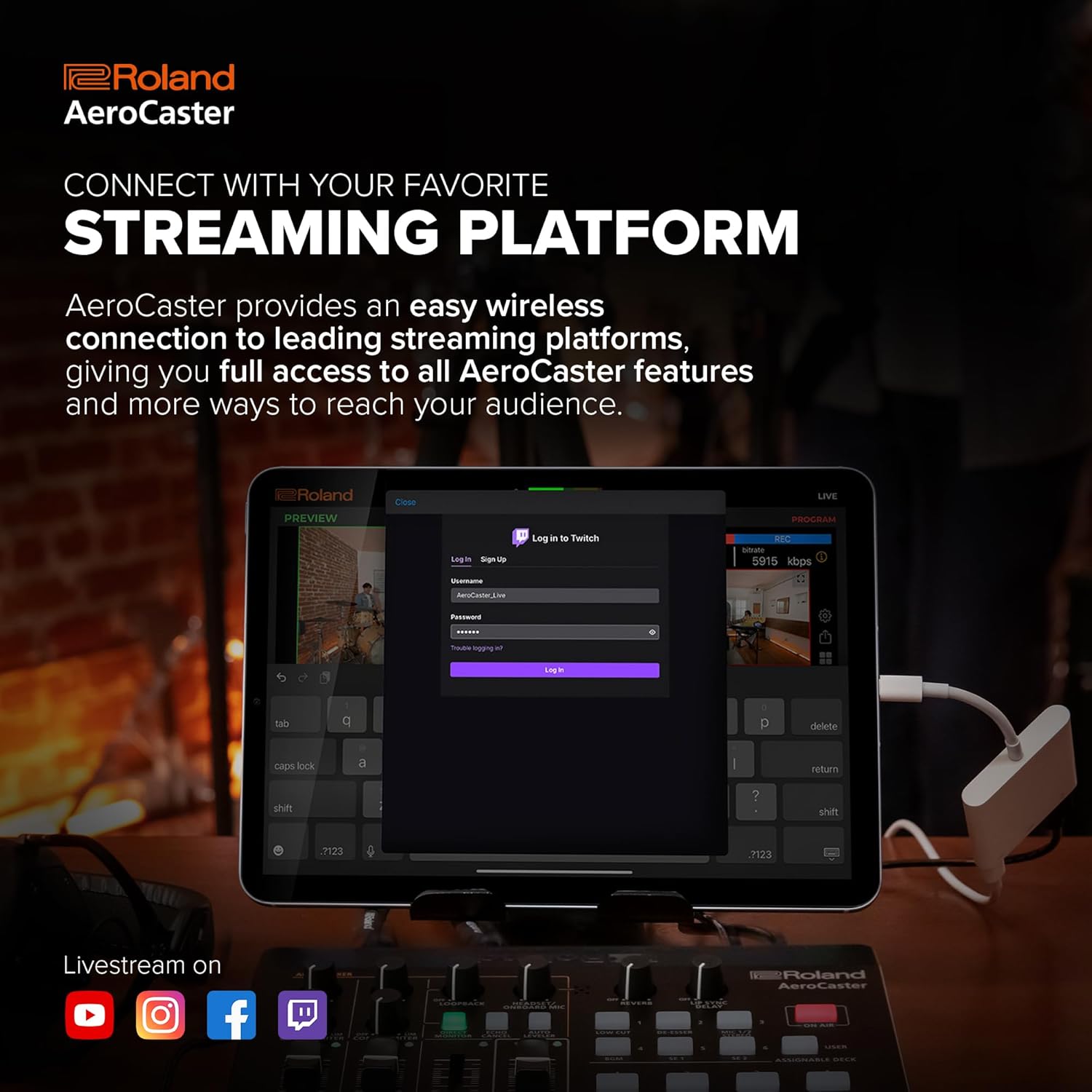 Roland AeroCaster | Portable Livestreaming System | Powerful Wireless Multi-Camera Production Solution | Hardware Controller & Audio Interface | Stream Directly to YouTube, Facebook, Twitch & More