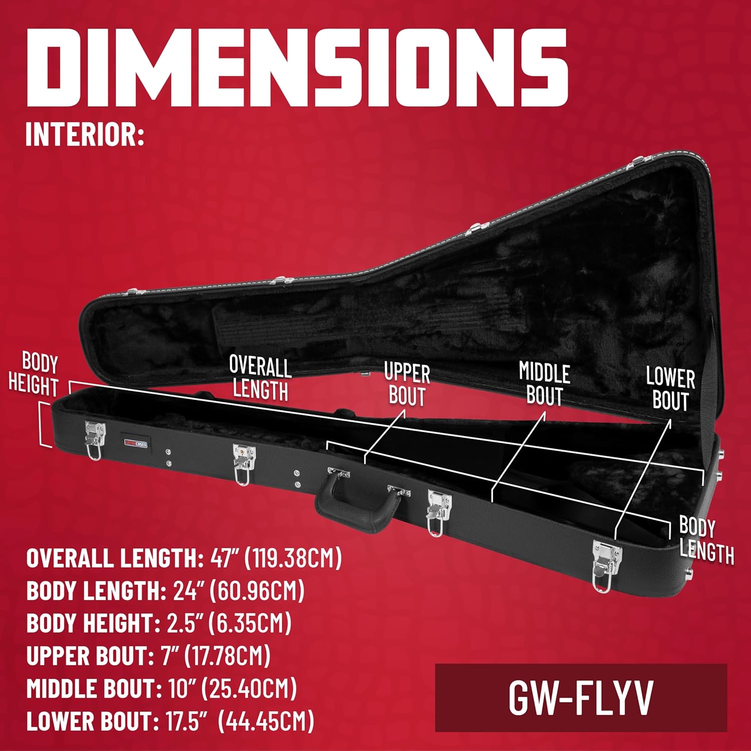 Gator Cases Deluxe Wood Case for Flying V Style Electric Guitars; (GW-FLYV)