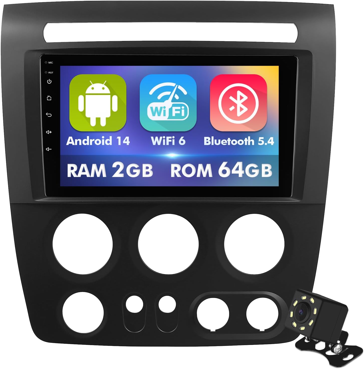 9 Inch IPS Touchscreen Android 14 Car Stereo for Hummer H3 2005-2010 with Wireless CarPlay & Android Auto 2+64GB Car Radio, Support WiFi 6, Bluetooth,5.4, Backup Camera, SWC