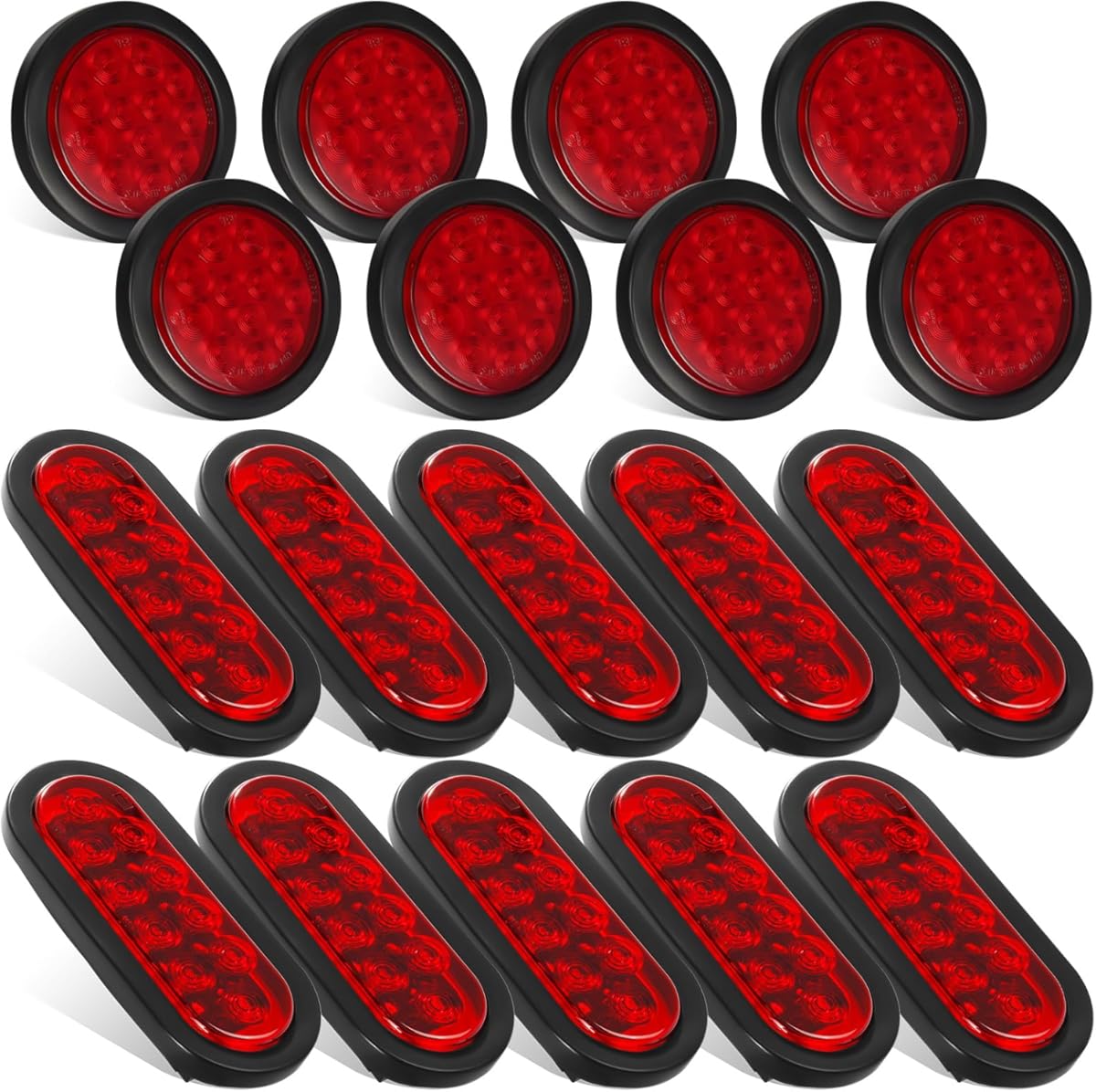 Partsam 8Pcs 4 Inch Round Led Trailer Tail Lights, 10Pcs 6