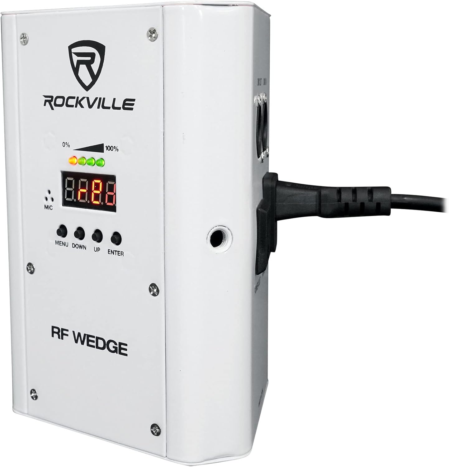 Rockville RF Wedge White Bundle: (4) 54W RGBWA+UV Battery Wireless DMX DJ Par Uplights w/RF Remote, ROCKFORCE W4 384-Channel Wireless DMX Controller w/MIDI, RLB30 Bag for 4 Slim Par Lights, 6-Items