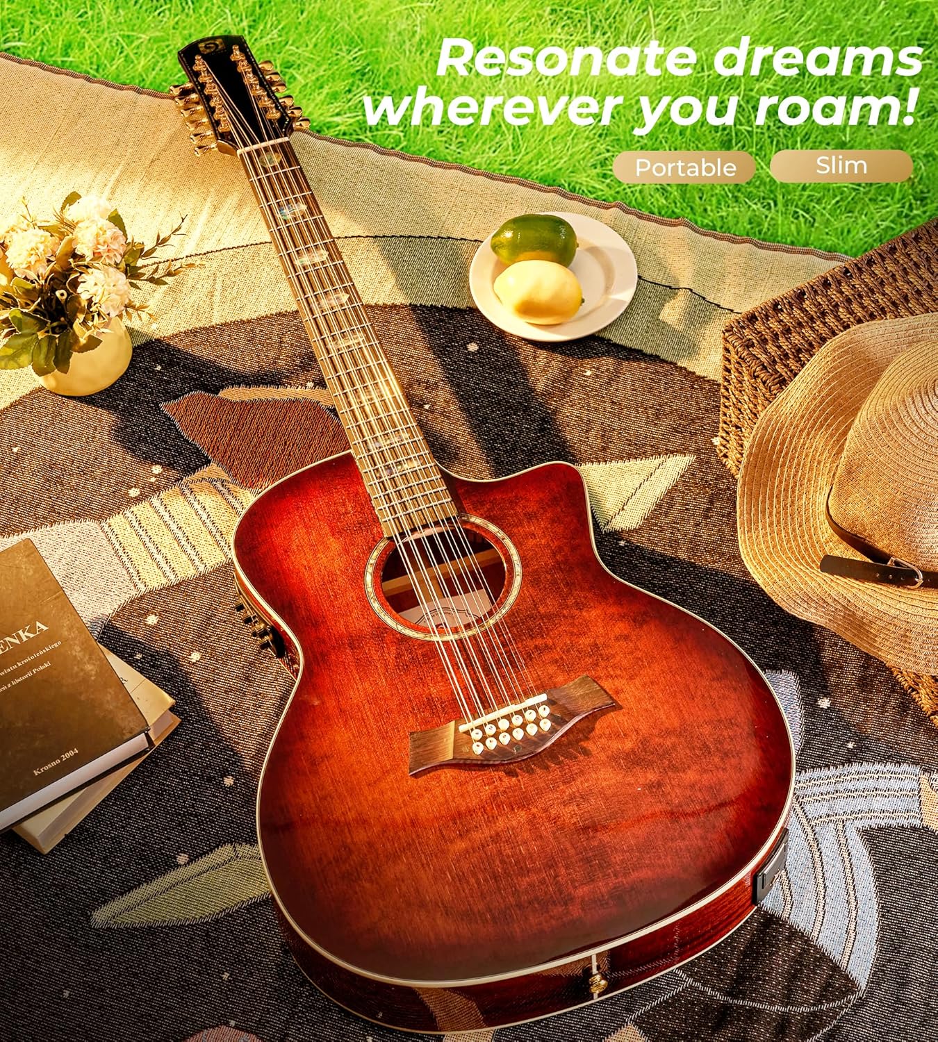 Vangoa 12 String Guitar Solid Wood, Twelve String Acoustic Electric Guitar Kit with Premium Spruce Top, Mahogany Body, Upgraded EQ, Bone Nut, Saddle, Classical Brown