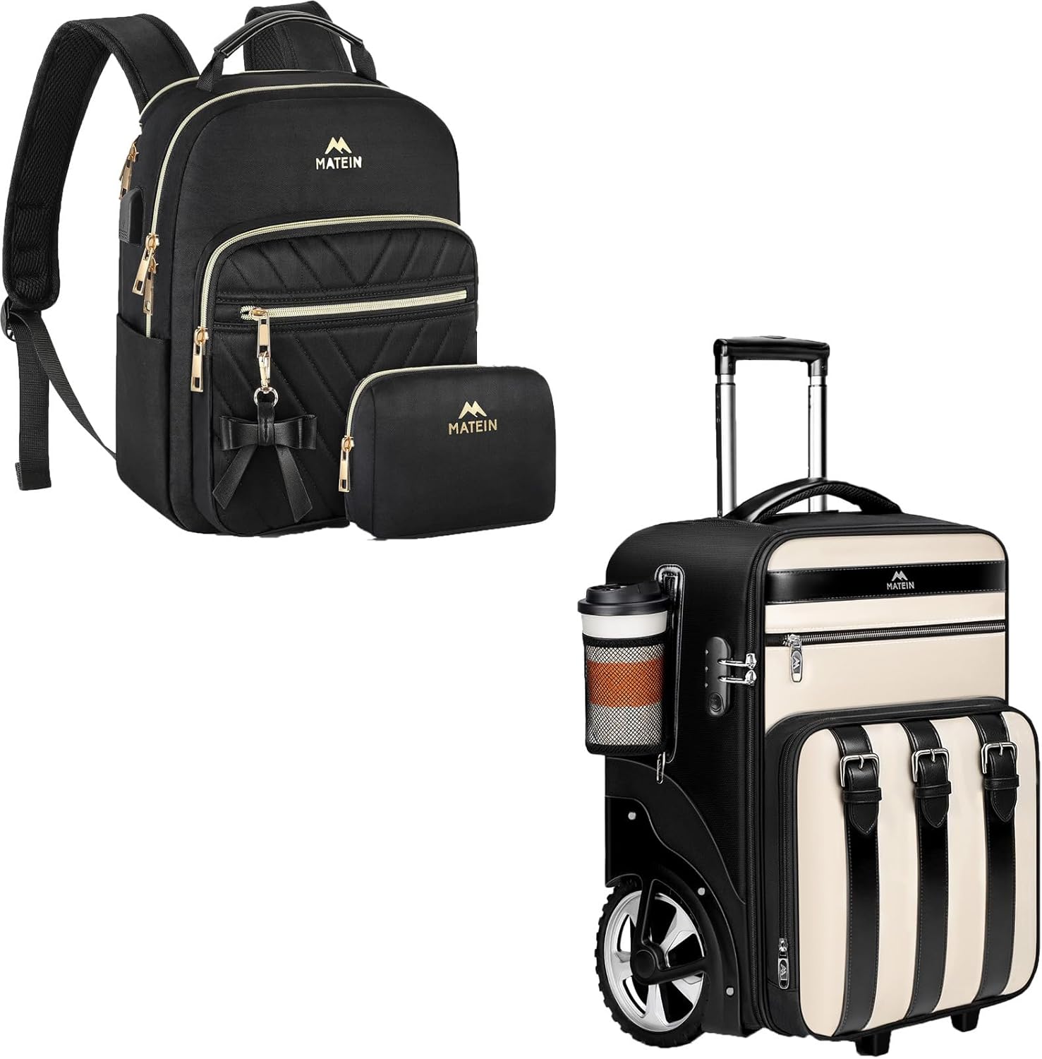 MATEIN Rolling Backpack for Women with Large Wheels, Anti Theft Fashion Wheeled Travel Backpack Fits 17