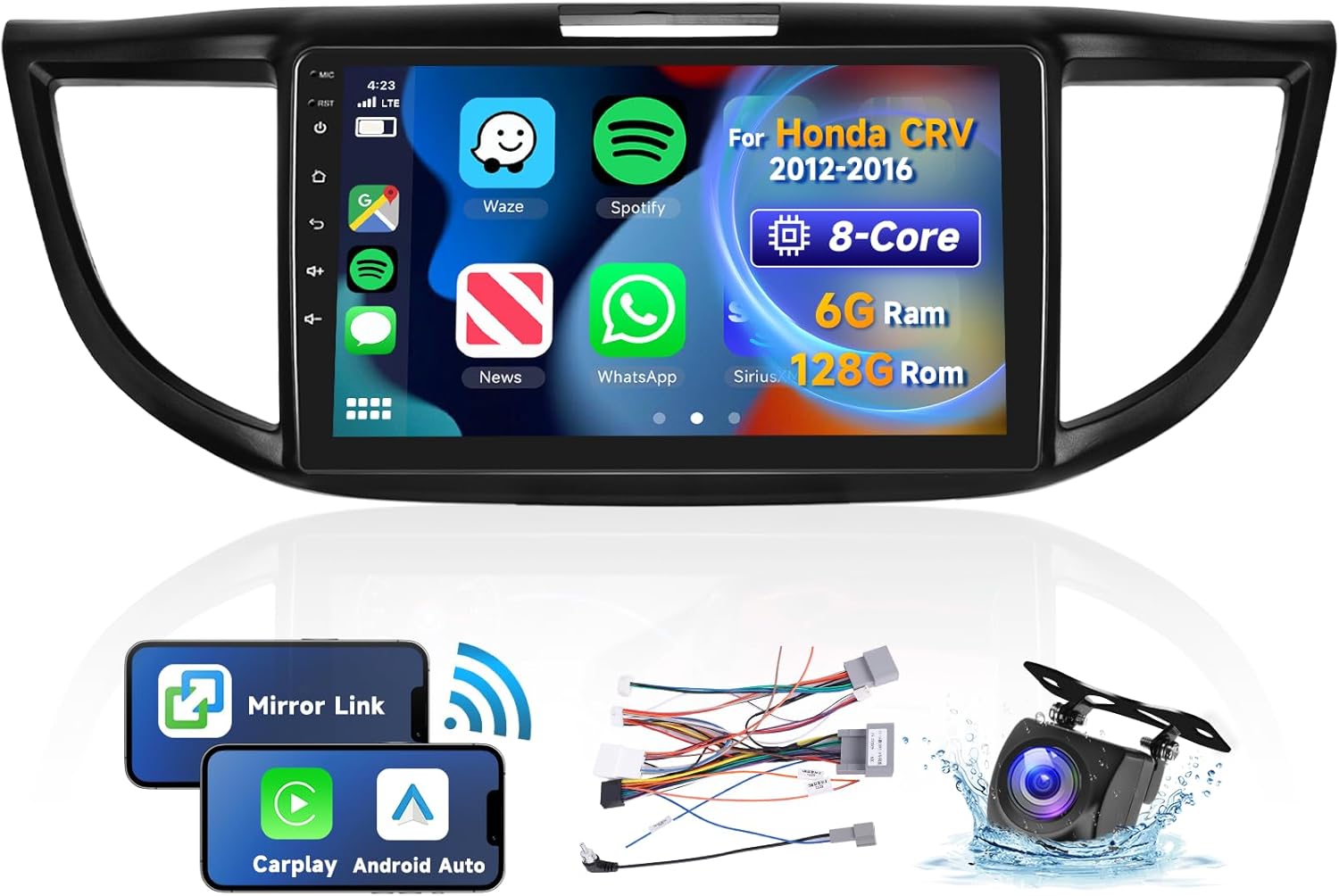 [8 CORE 6G+128G] for Honda CRV 2012-2016 Car Radio with Wireless Carplay/Android Auto, 9 Inch Android 13 IPS Touch Screen Car Stereo, Bluetooth, GPS Navi, WiFi, SWC, DSP + Backup Camera