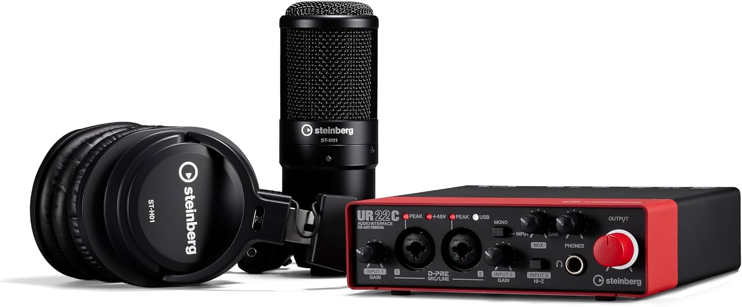Steinberg UR22C Recording Pack With Mic & Headphones, Red
