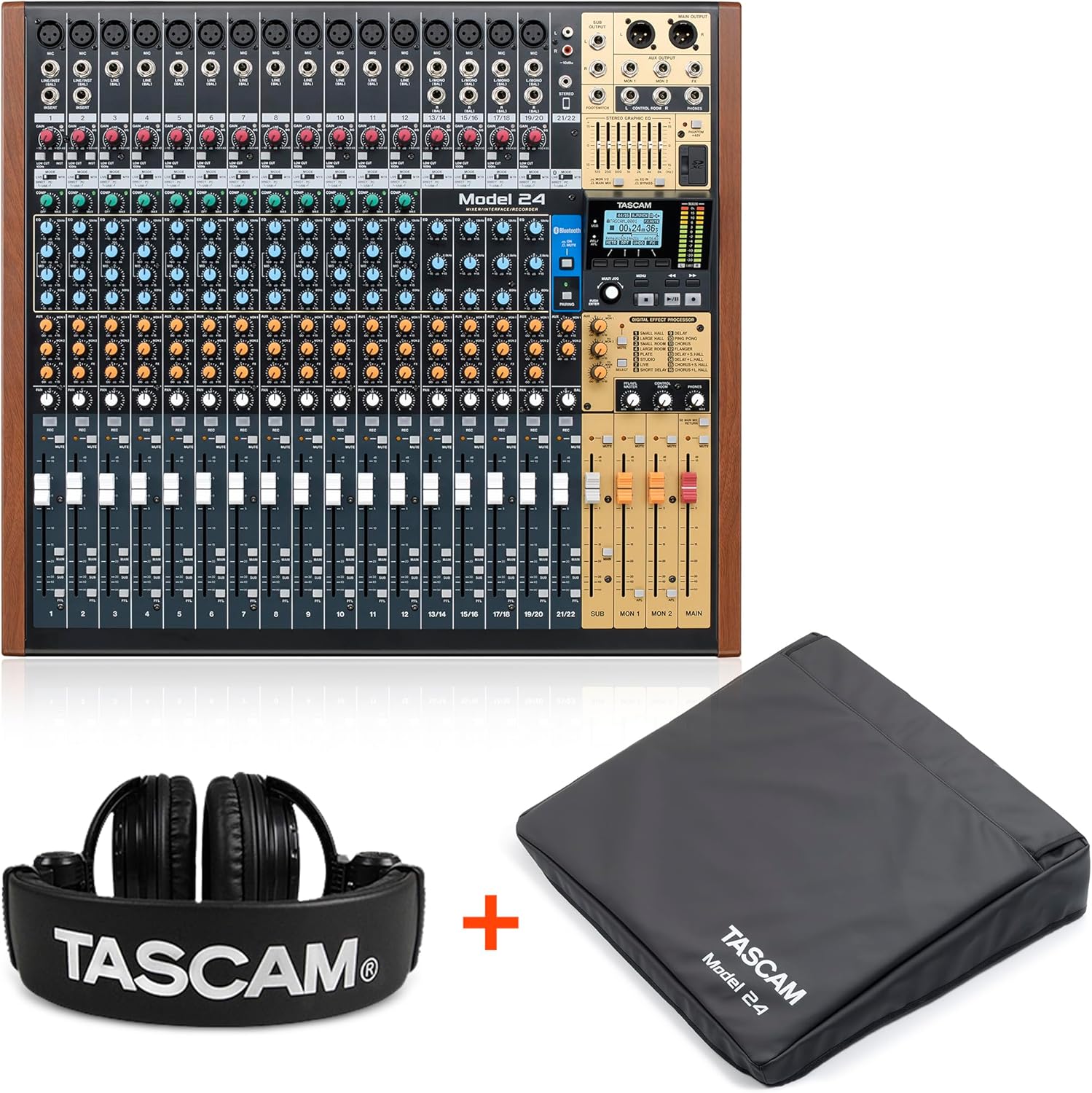 TASCAM Model 24 with Protective Dust Cover and Studio Headphones