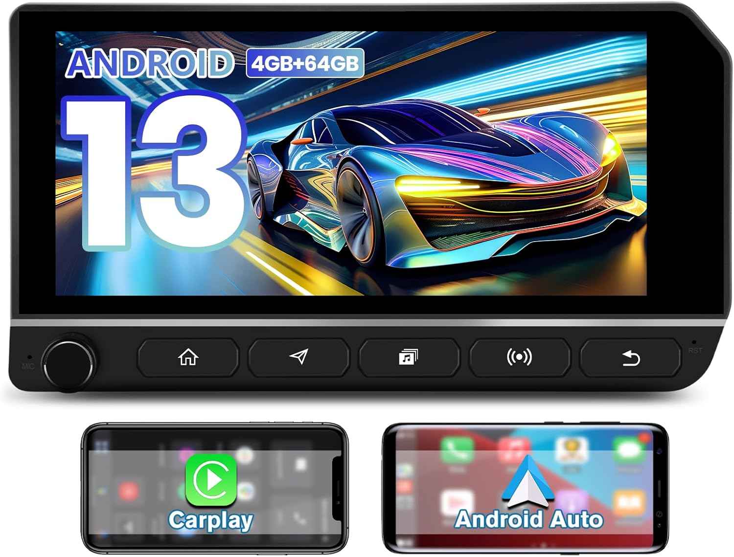 Car Stereo for 2007-2016 Jeep Wrangler JK/JKU, Dodge Ram Pickup 1500/2500/3500 (2011-2014) 10.33 Inch Android 13 (4GB+64GB) Wireless CarPlay & Android Auto Bluetooth 5.0 DSP