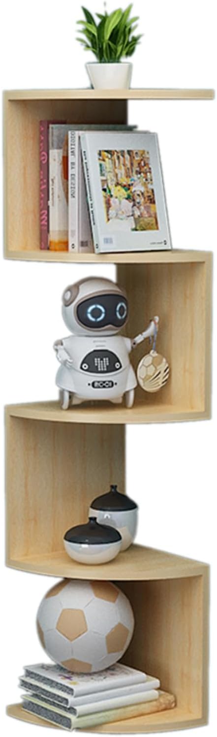 3-7 Tier Corner Wall Shelves, Floating Corner Bookshelf Wall Mount for Bedrooms, Living Rooms, Fit 90-Degree Wall Corners,Wood-5 Tier(L)