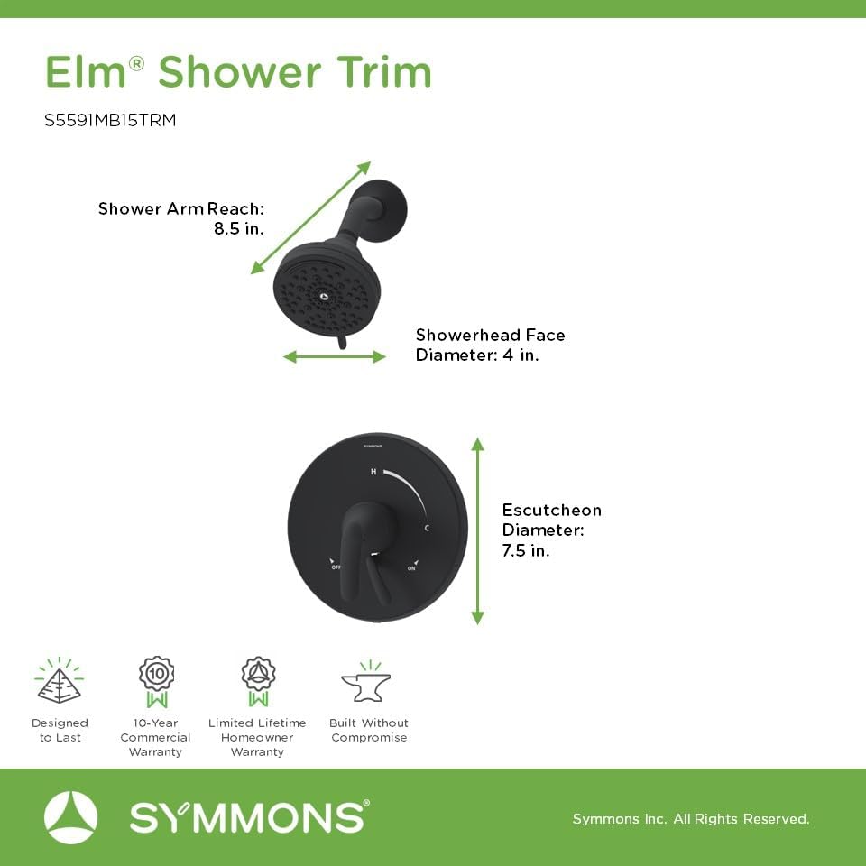 Elm Single Handle Wall Mount Shower Trim Kit with Integral Volume Control in Matte Black (Valve Not Included) - S5591MB15TRM