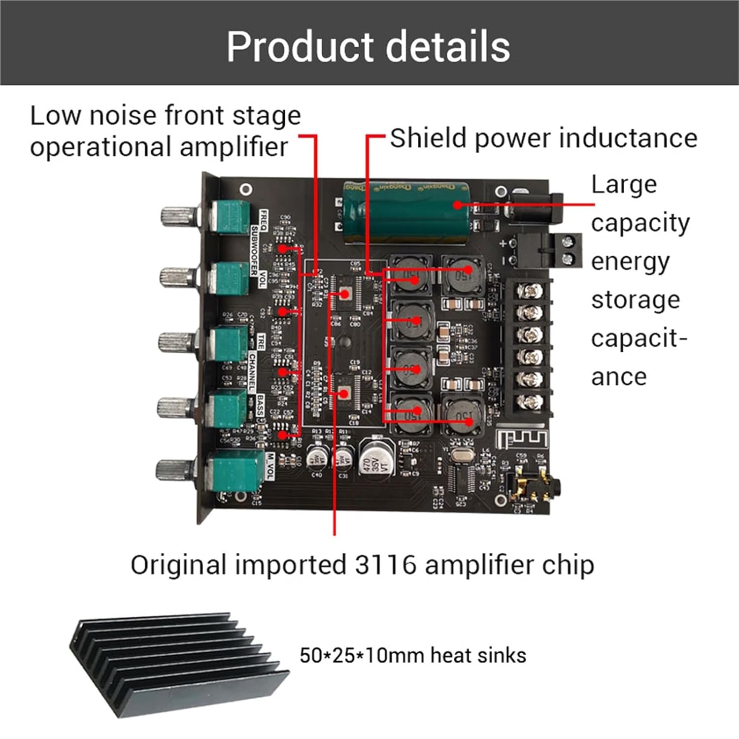 2.1 Channel 5.0 TPA3116D2 Sound Power Amplifier Board Digital Audio Amplifier Module Amp Module Support App DC12-24V