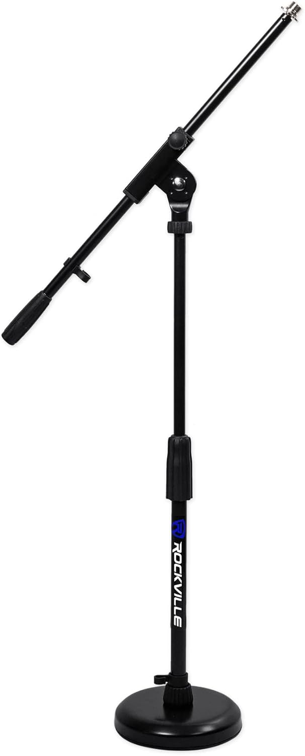 Rockville PRO-D7 Kit Bundle: 7-Piece Drum Microphone Set with Bass, Snare, and Overhead Condenser Mics, (2) RVMIC3 V2 Tripod Boom Stands, (2) Kick Drum Amp Mic Stands with Round Base, 5-Items