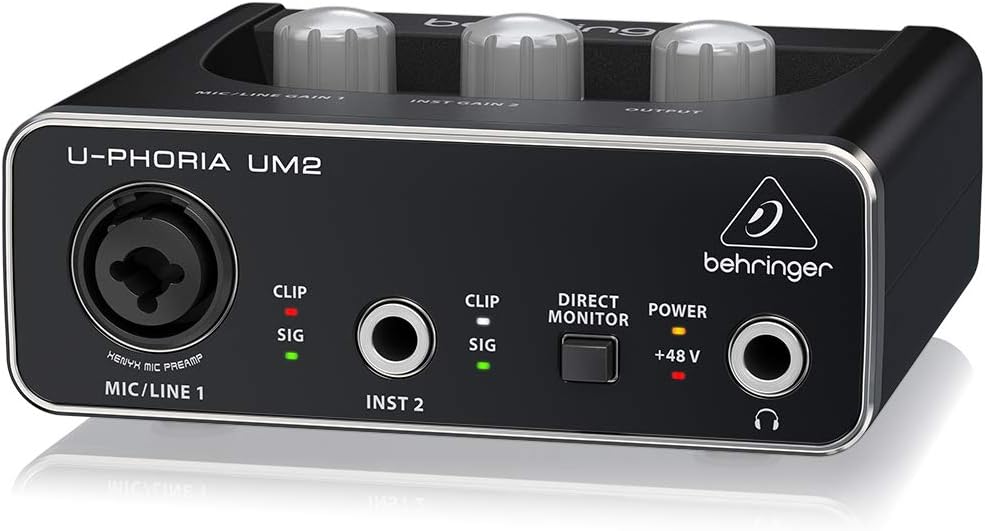 Behringer U-Phoria UM2 USB Audio Interface and Audio-Technica ATH-M20X Professional Studio Monitor Headphones