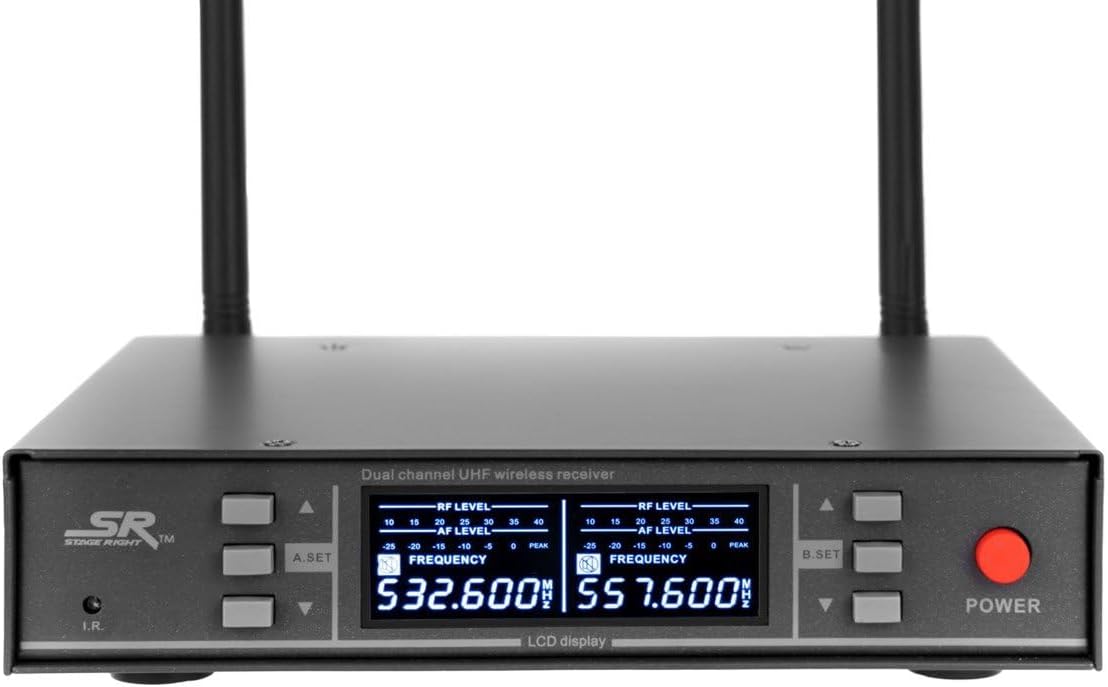 Monoprice 200-Channel UHF Dual Headset Wireless Microphones System - 100 Frequency Channels, 30MHz For Church Services, Business Meetings, or Karaoke Singing - Stage Right Series