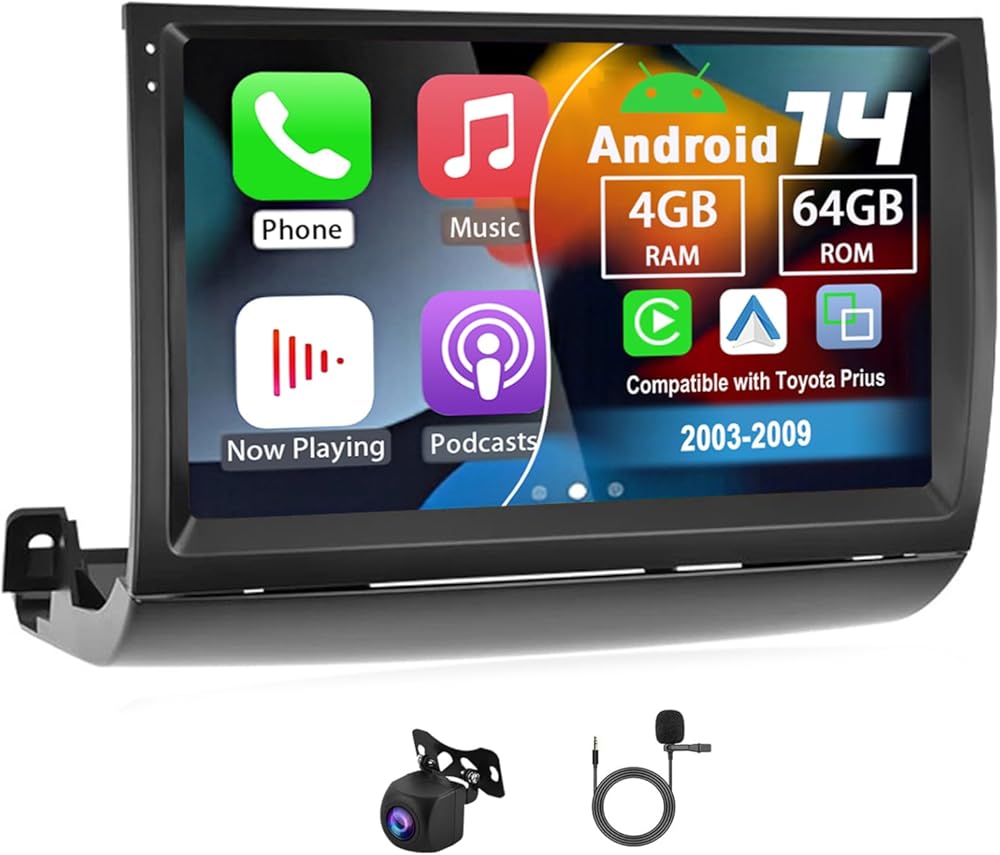 Android 14 Double Din Car Radio Compatible with Toyota Prius 2003-2009, 4G+64G 9