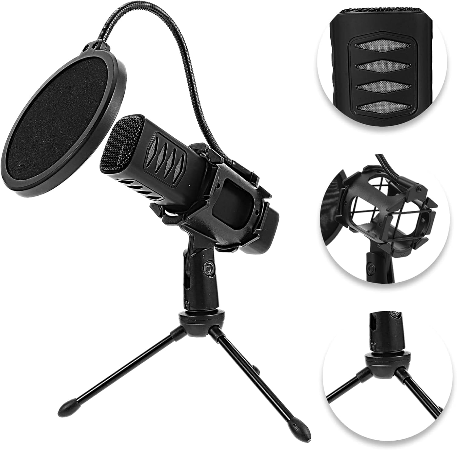 TiStm 1 Set Desktop Computer Gaming Notebook Video for Recording Phone Live Type-c with USB Capacitor Condenser Cardioid Kit Mic Singing Studio Stands (Color : Blackx3pcs, Size : 20X18X7.5CMx3pcs)