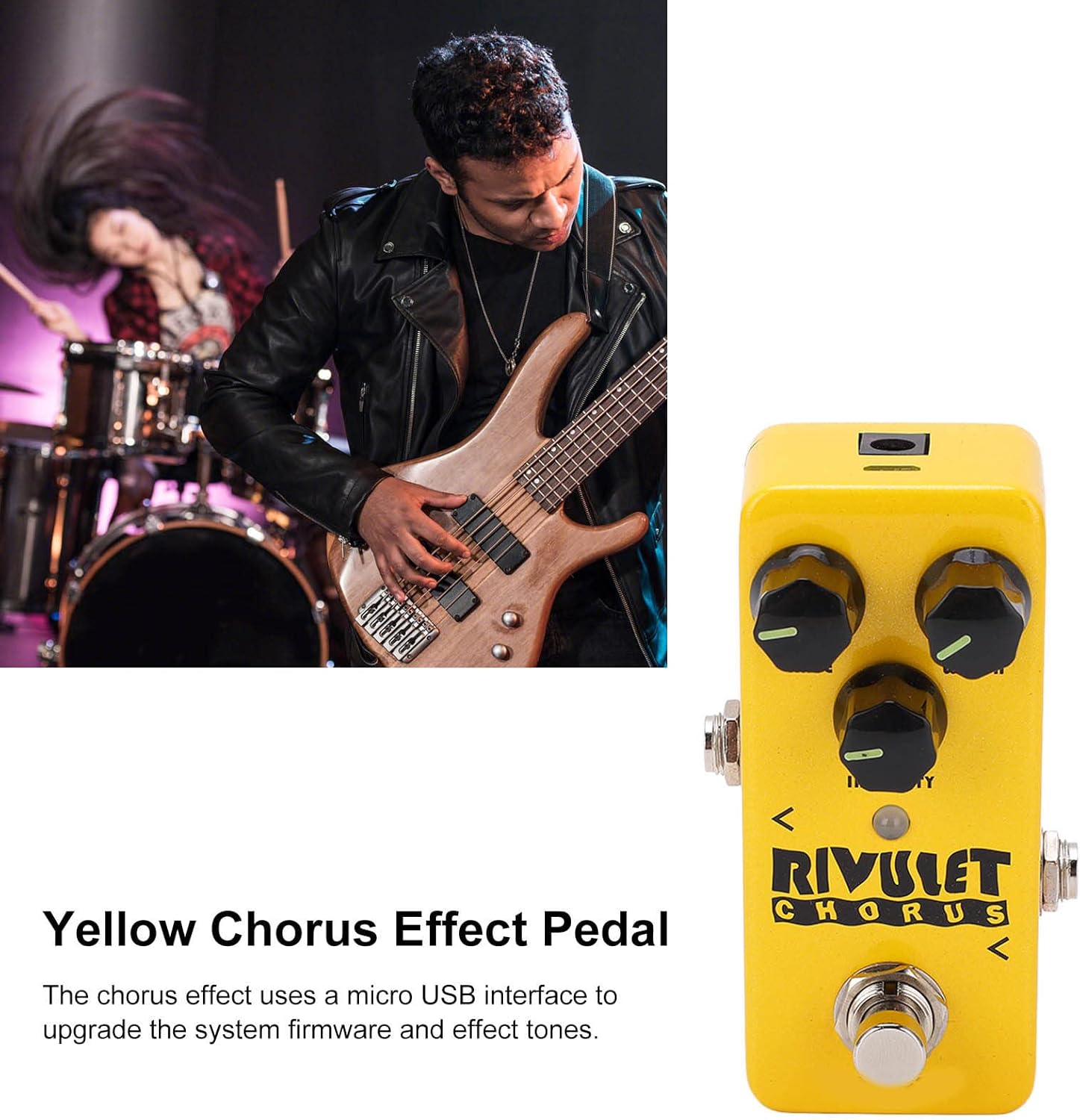Chorus Effect Pedal, Mini Analog Ensemble Pedal, Yellow, 96KHz 24 - Bit DAC – Zero System Delay, Ultra Low Noise for Guitar & Bass Players
