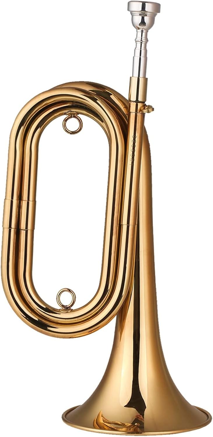KESHUO Brass Bugle Call Gold-Plated Trumpet Cavalry Horn & Mouthpiece Bag Musical Instrument for School Band Military Orchestra Trumpets