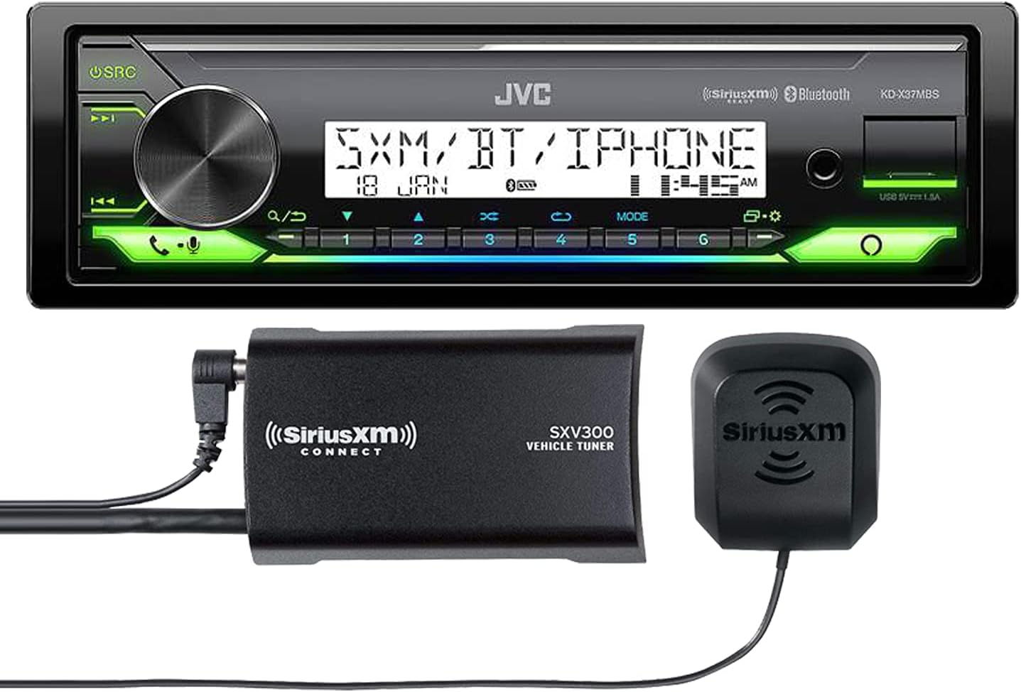 JVC KD-X37MBS Digital Multimedia Receiver for Jeep, powersports, or Marine Applications (Does not Play CDs) Bundled with + (1) SiriusXM SXV300V1 Tuner (Renewed)