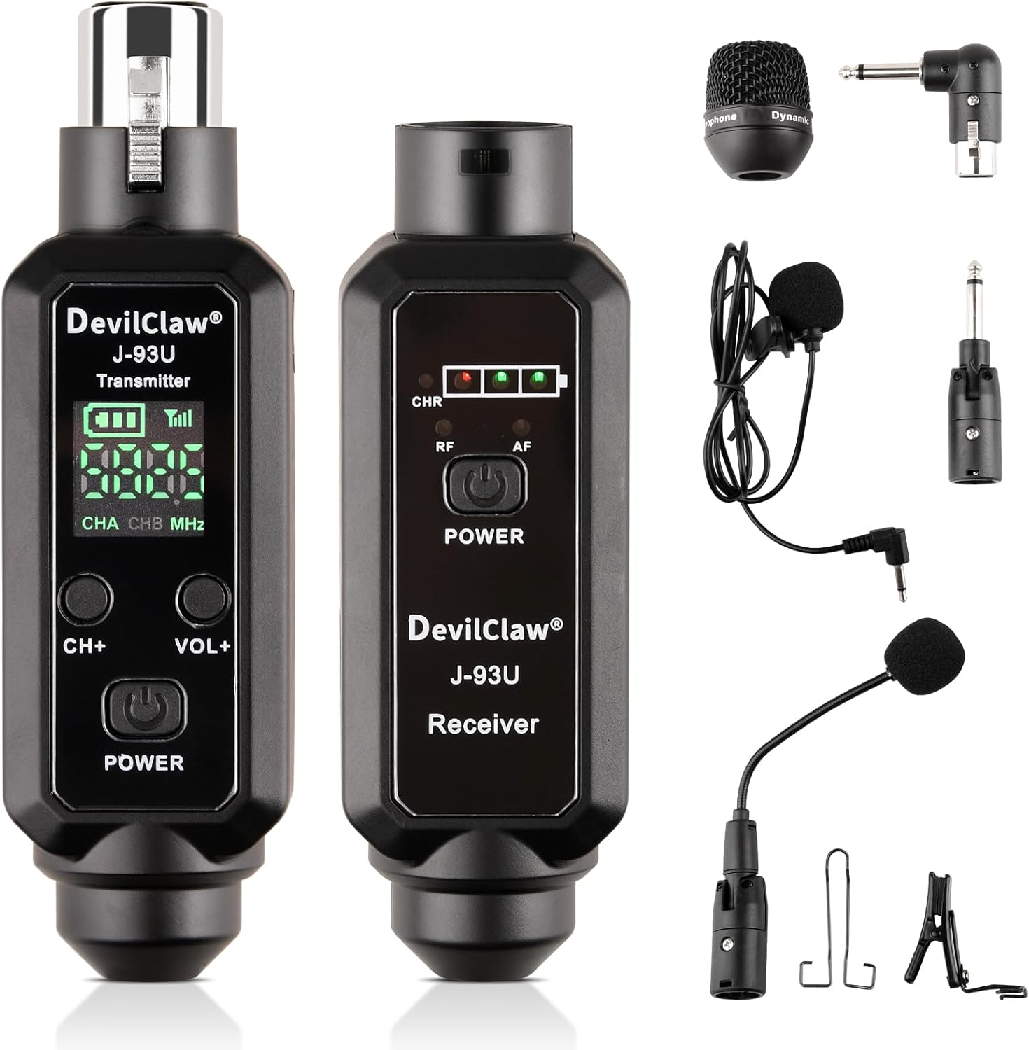 Multifunctional UHF Wireless XLR Adapter System,Transmitter & Receiver for Dynamic Microphones Guitar Mixer PA System, 16 Adjustable Frequencies, USB Charge, 250ft Range