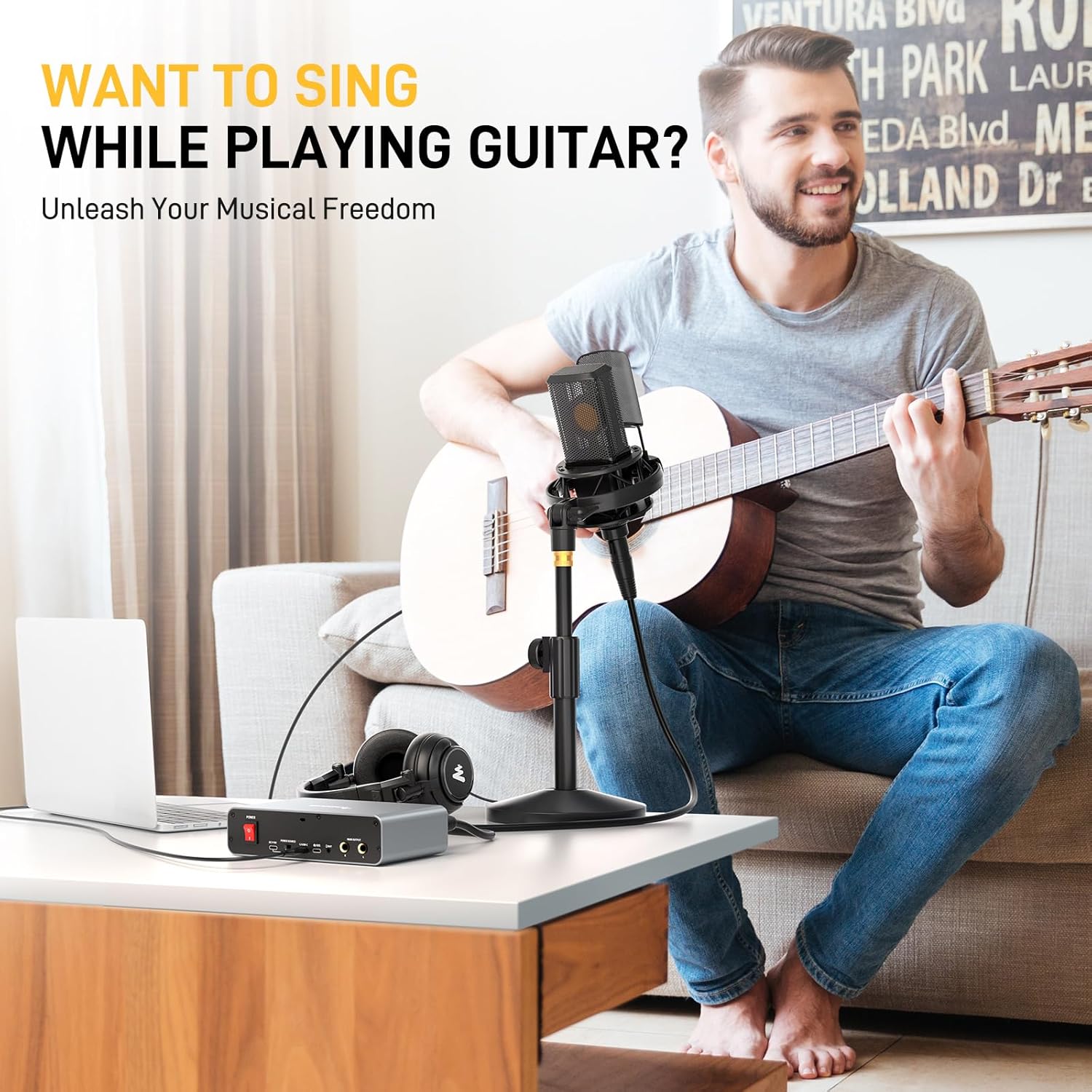 MAONO USB Audio interface for PC with 60 dB Pro-preamp, 24bit/192kHz, Dual USB interface for PC&Smartphone, Routing Software for Home Recording, Music Production, Guitar, Podcast, Streaming(PS22)