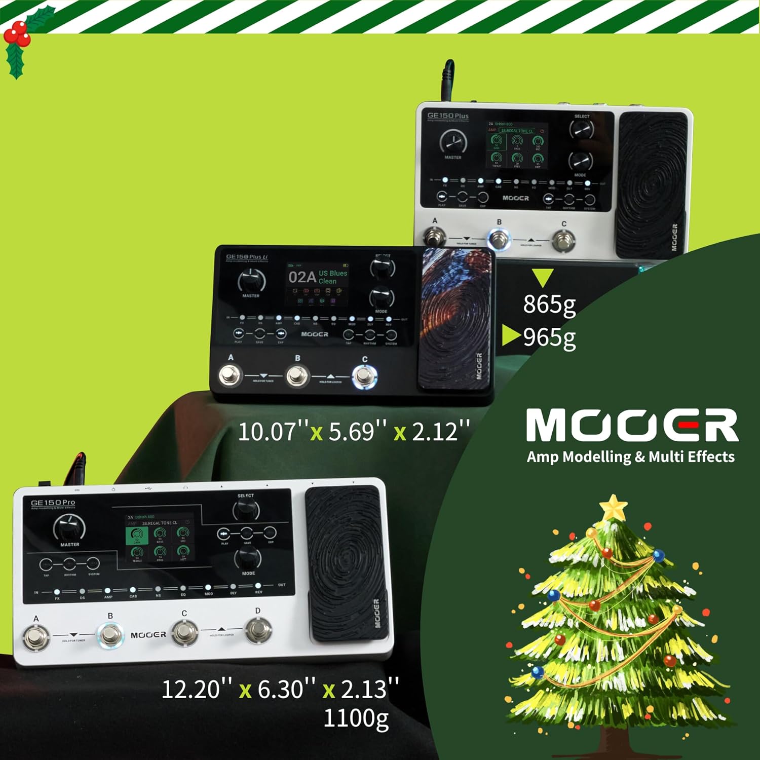 MOOER GE150 Plus New Compact Guitar Pedals Multi Effects Processor Preamp Cab Sim 3rd IR Loader Reverb Dealy Spill Over Funtion,Looper Drum, Tap Tempo, Expression Pedal