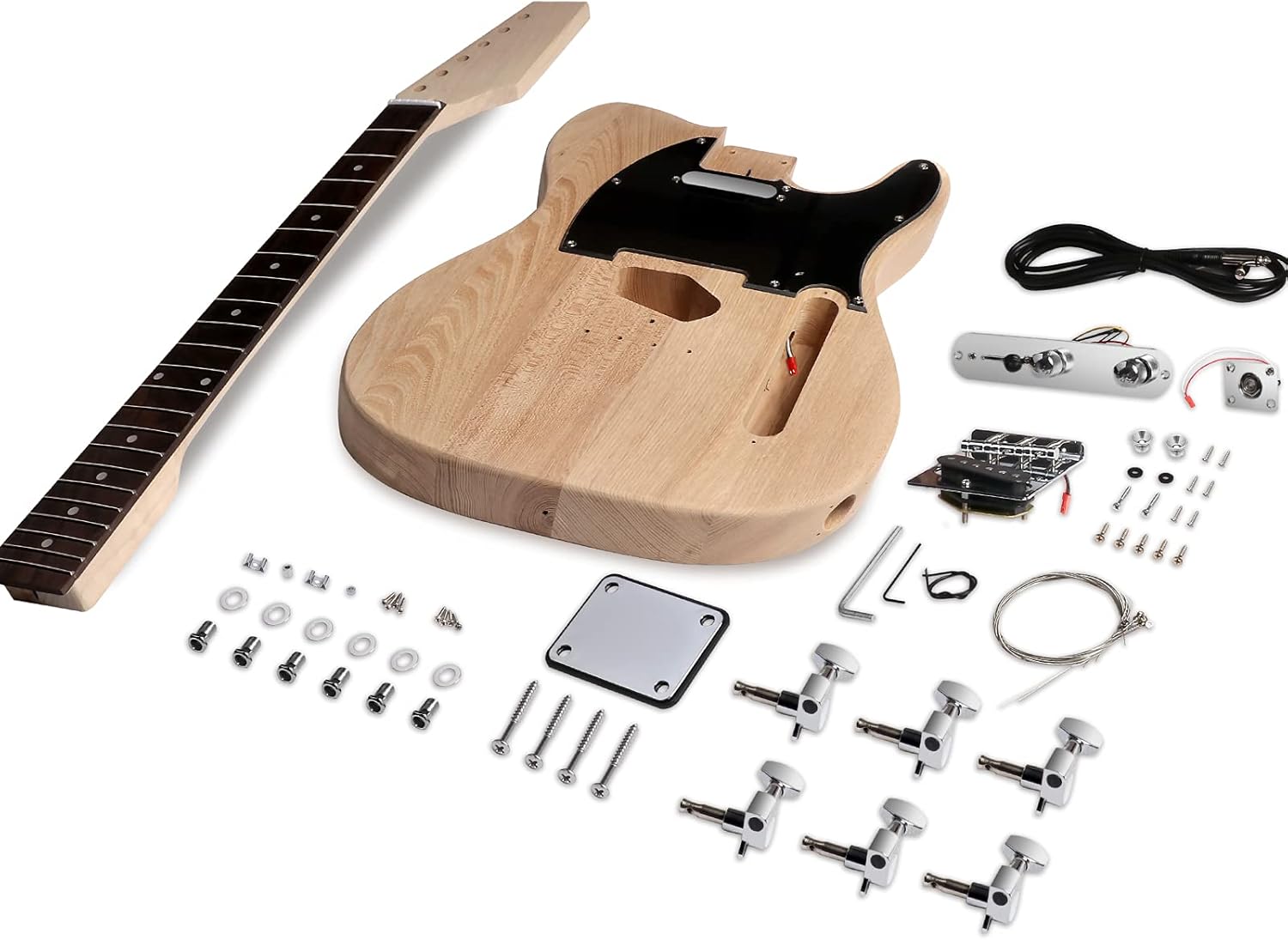 DIY Electric Guitar Kit Beginner Kit 6 String Right Handed with Ash Body Hard Maple Neck Rosewood Fingerboard Chrome Hardware Build Your Own Guitar.