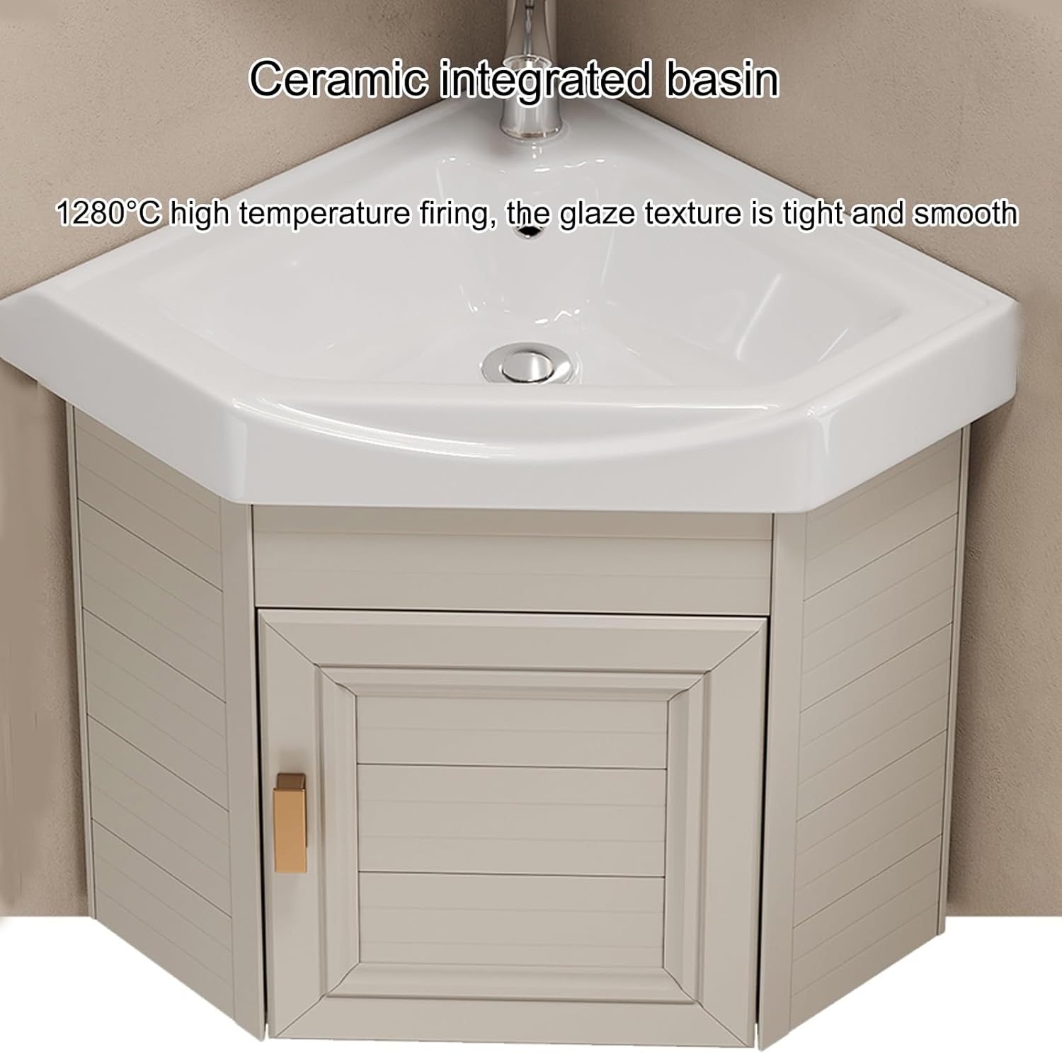 Corner Bathroom Vanity Cabinet with Sink, Corner Ceramic Sink Corner Bathroom Vanity, Corner Wall Mount Vanity Sink with Metal Handle, for Bathrooms, Laundry Room, Balcony,One Color,48cm/18.9