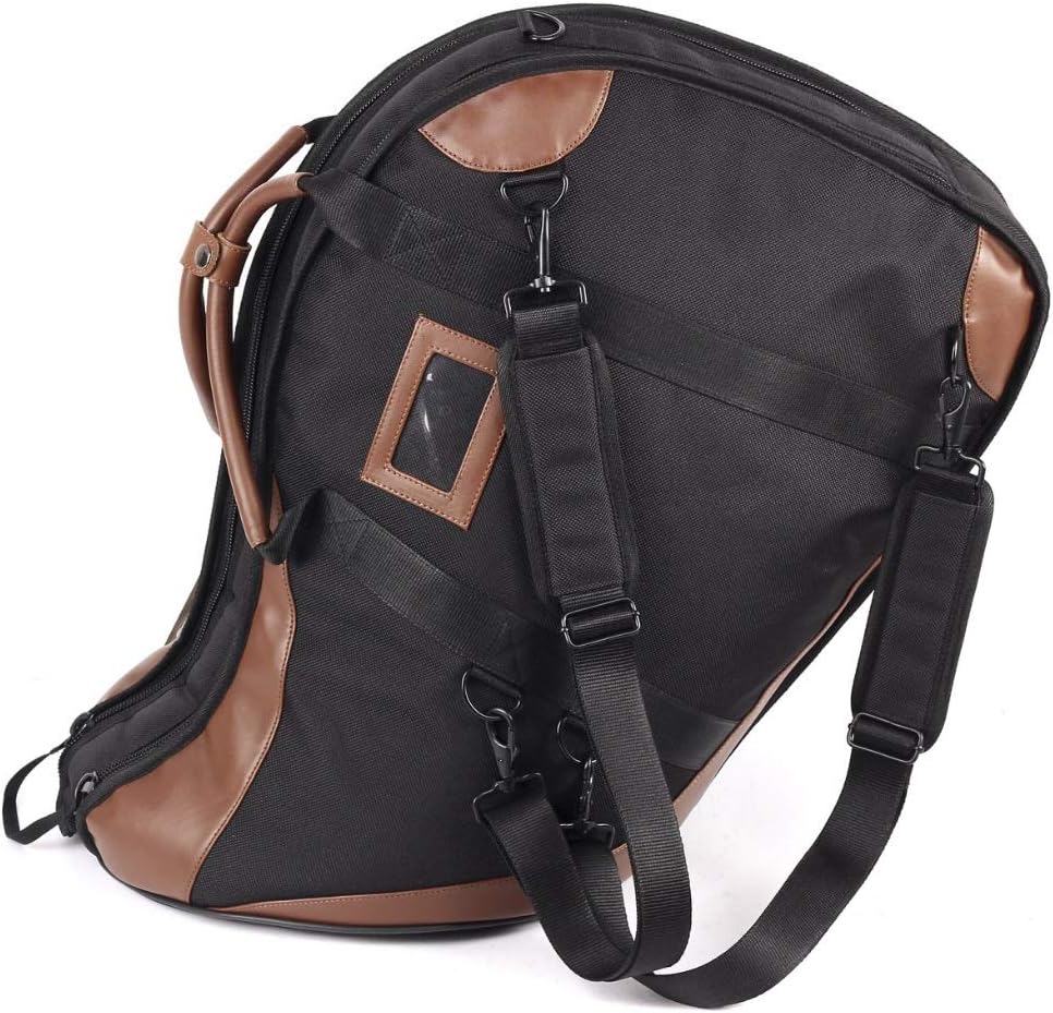 JC Thick Oxford Cloth Waterproof Splash French Horn Bag Divided Body Horn Case Integrated Style French Horn Box Cover Backpack/Portable Horn Bag Brass Instrument Case (Integrated Style Black Horn Bag)